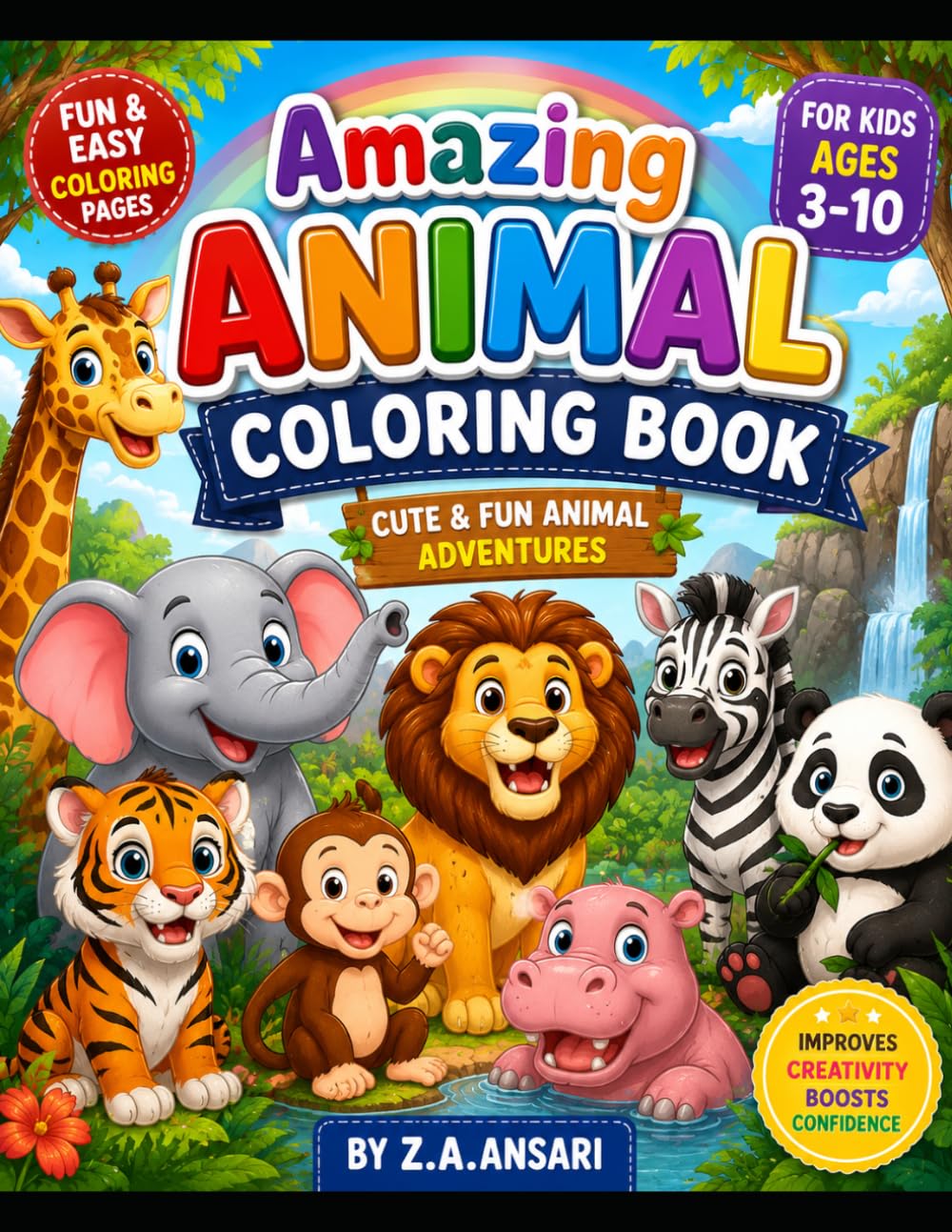 Amazing Animal Coloring Book for Kids Ages 3-10: Fun and Easy Animal Coloring Pages for Toddlers, Preschoolers, and Young Children
