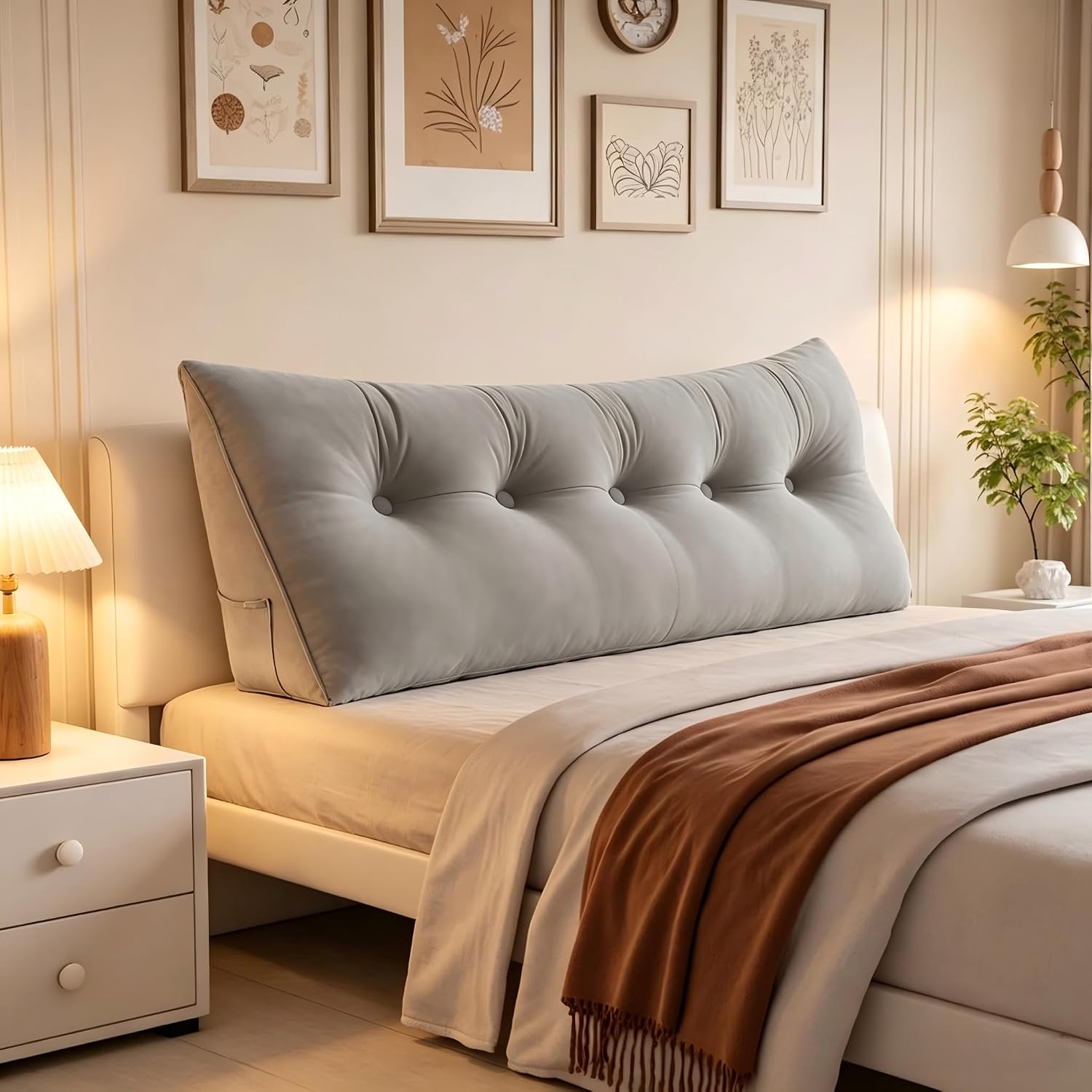 Headboard Pillow Queen, Bed Wedge Pillow for Headboard, Grey