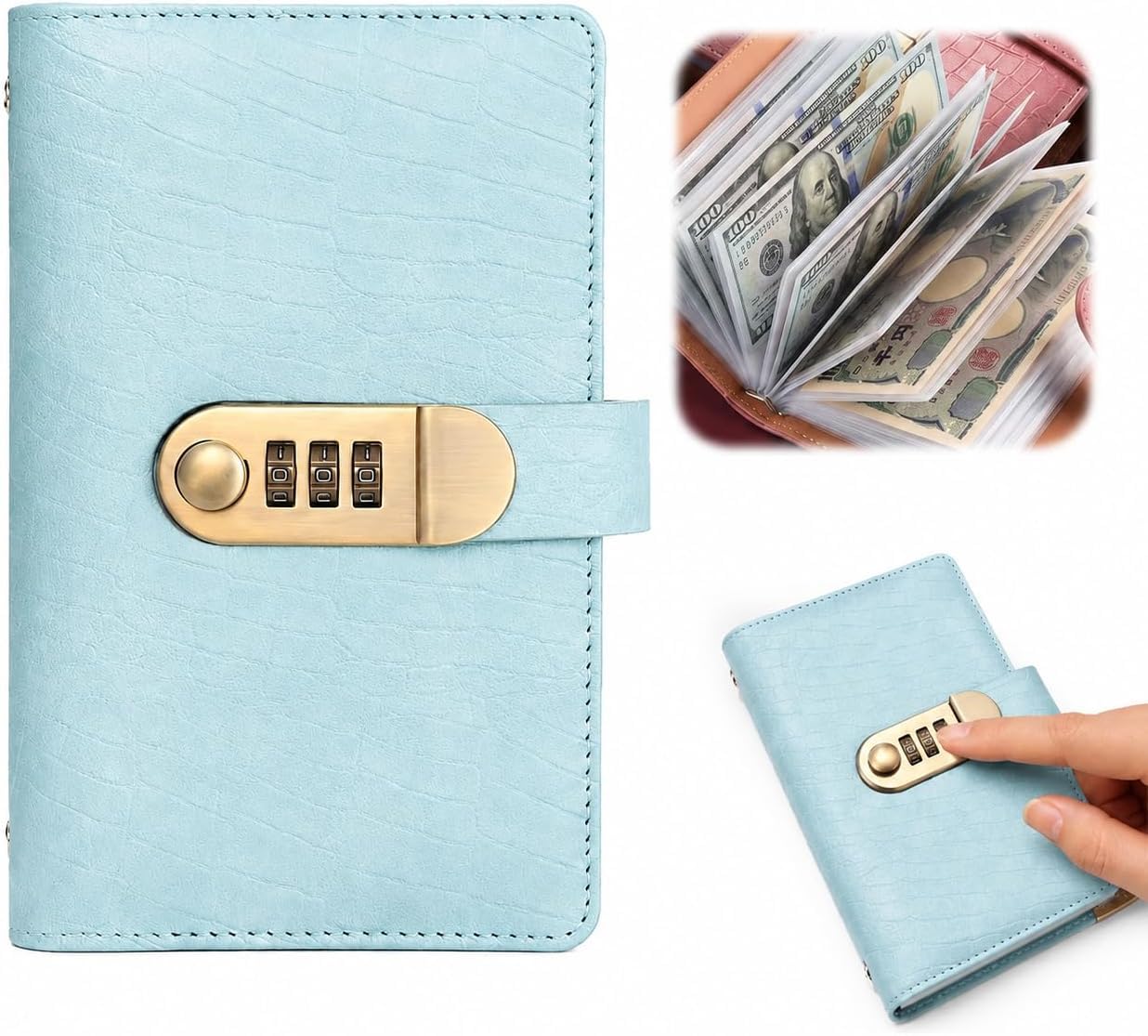 100 Envelope Savings Challenge Book, Savings Challenge Book with Lock，Blue