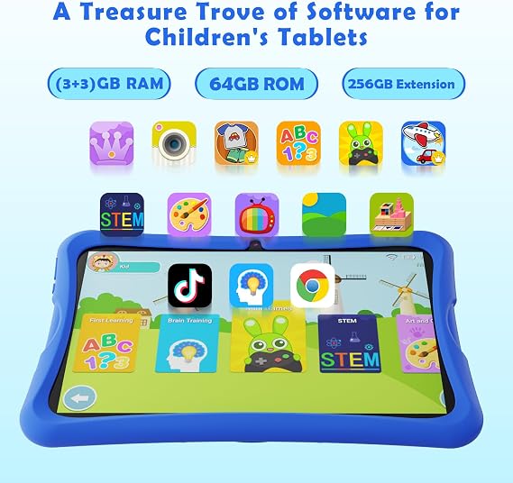 DigiLand Kids Tablet 10.1 inch,Android 15 Tablets,6GB RAM+32GB ROM (Expand to TF) Parental Control,Kids Software Pre-Installed,Dual Camera 2MP+5MP,Android Learning Tablet with Proof Case