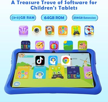 DigiLand Kids Tablet 10.1 inch,Android 15 Tablets,6GB RAM+32GB ROM (Expand to TF) Parental Control,Kids Software Pre-Installed,Dual Camera 2MP+5MP,Android Learning Tablet with Proof Case
