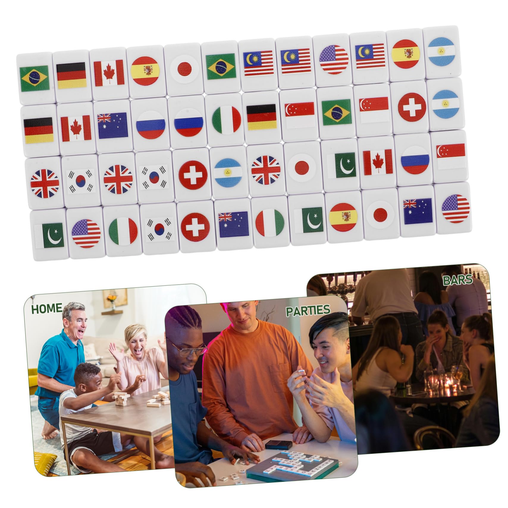 VICASKY Set de 48 Piezas de Mahjong Diseño de Bandera Nacional para Adultos y Niños, Juegos Familiares Mahjong Modos de Juego Variados y Reglas Fáciles de Aprender