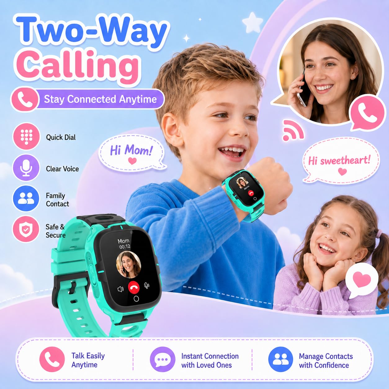 Smartwatch Kinder, Kinder Telefonuhr mit Telefon SOS Schulmodus