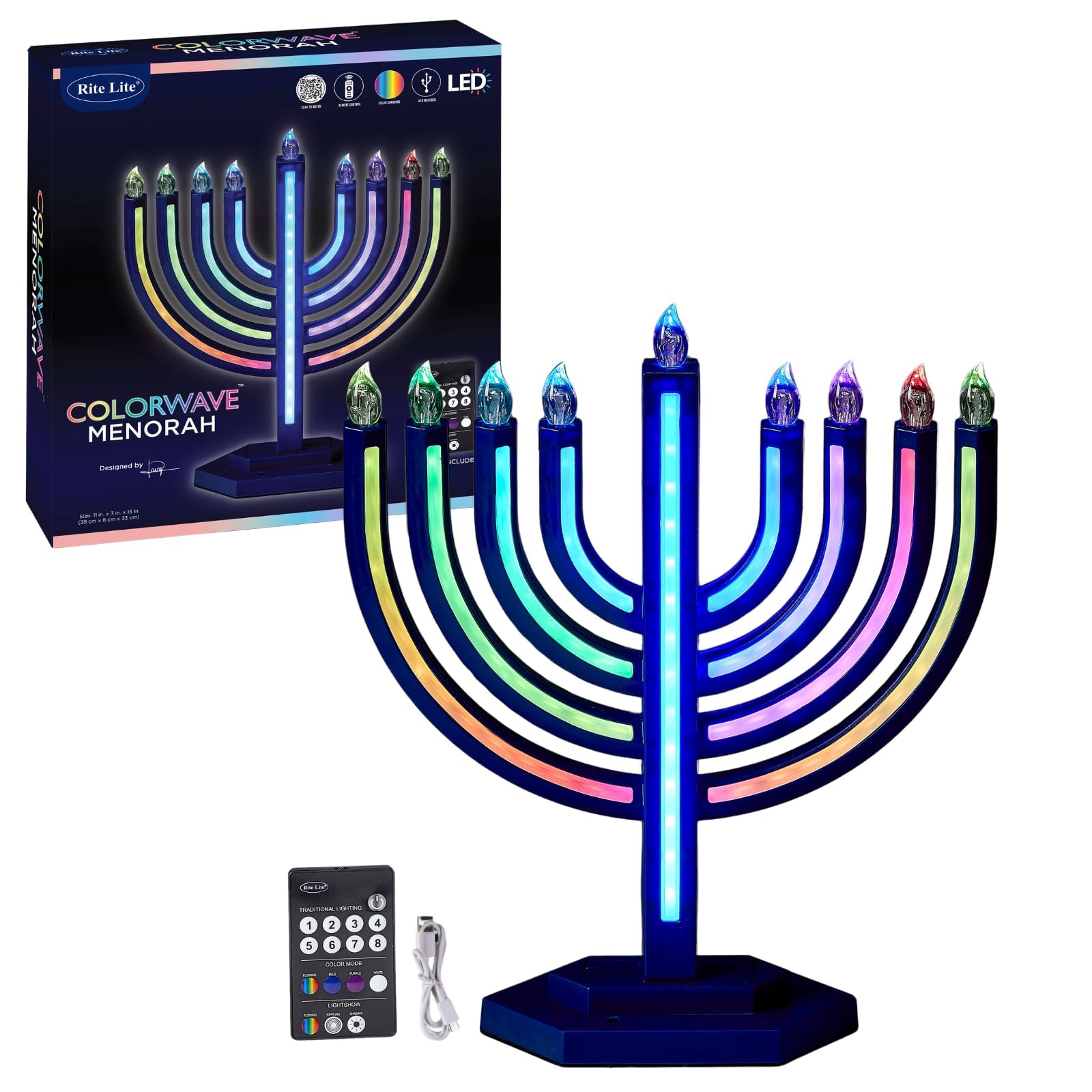 Rite Lite ColorWave Menorah - Multi-Function Color Changing Menorah with Remote Control