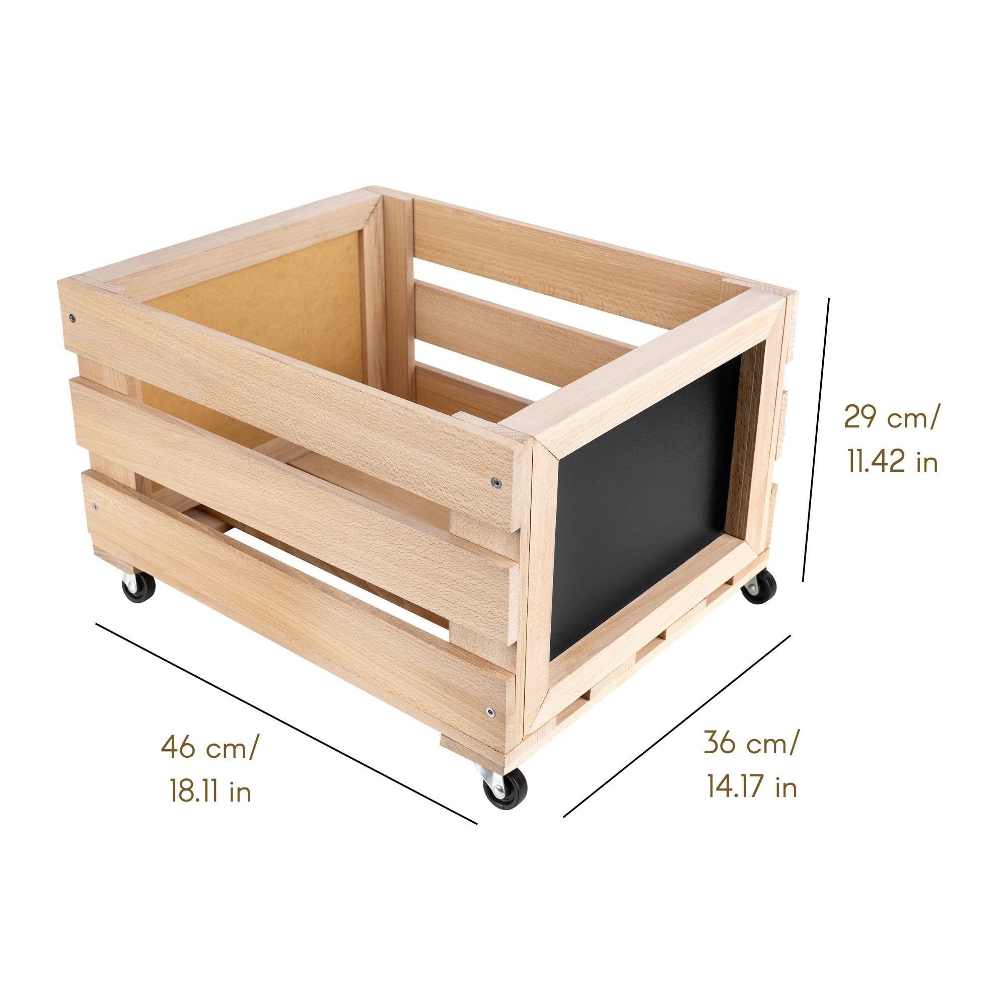 Creative Deco Porta Vinili con Lavagna e Ruote, 46 x 36 x 29 cm | In legno di faggio, con lavagna e ruote, capacità fino a 80 dischi, contenitore da terra