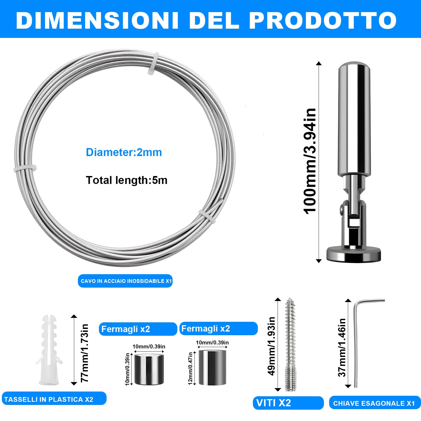 5 m Bastone Tenda Doccia - Filo Stendibiancheria per Esterno, Filo per Tende In Acciaio per Foto, Stendibiancheria, Finestra