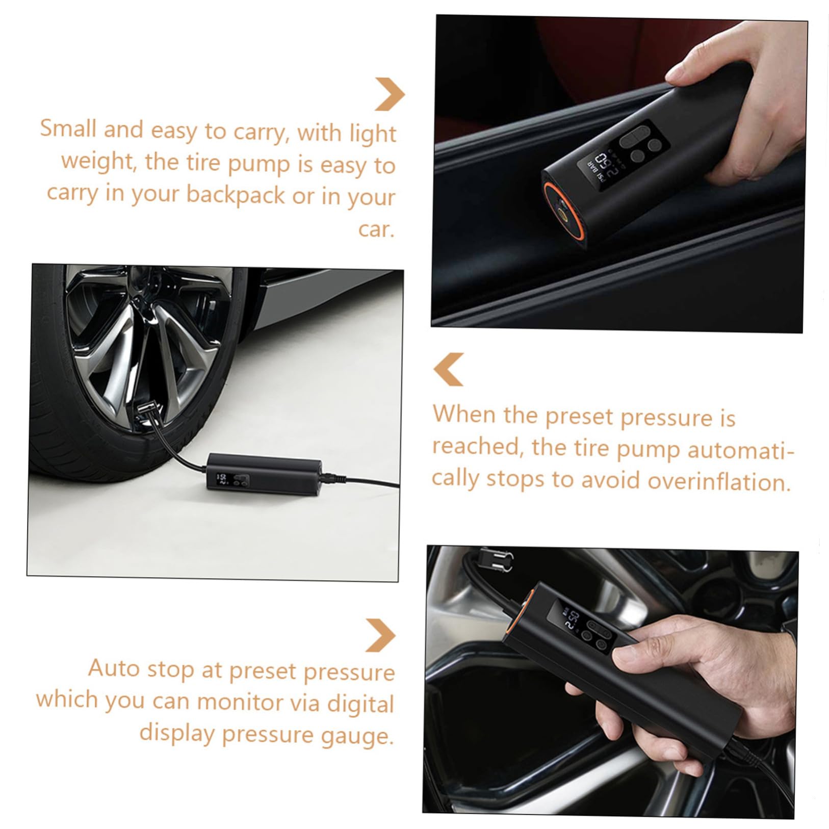 Cabilock Bomba De Aire Eléctrica Portátil Compresor De Aire para Coche Hinchador De Neumáticos Manómetro Digital PSI Bar Inflador Eléctrico Led para Emergencias Nocturnas