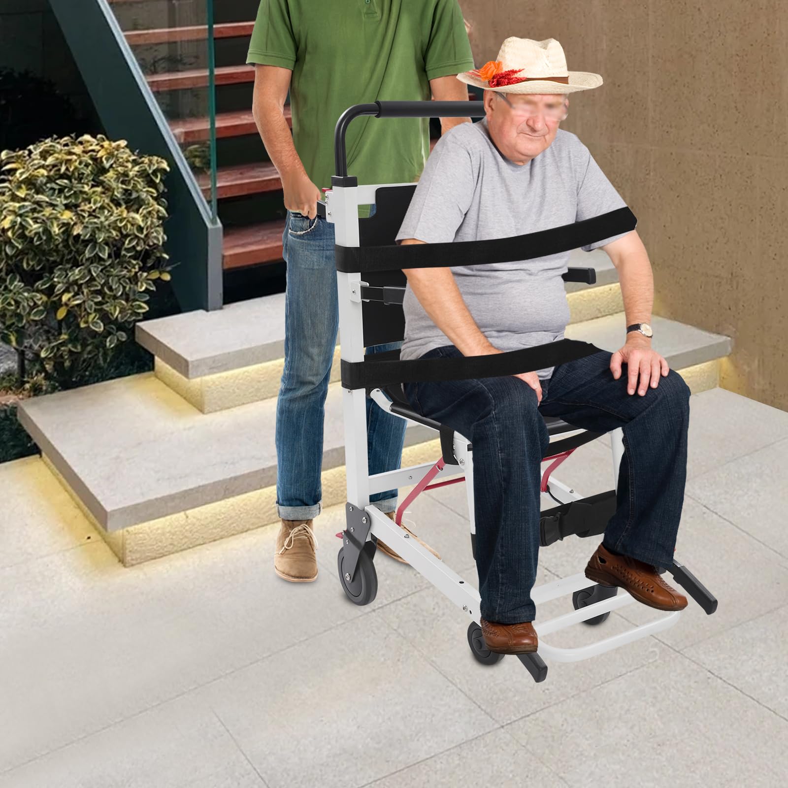 Silla de ruedas 2 en 1, capacidad de carga de 180 kg, ergonómica, con 4 correas para personas con movilidad reducida (blanco, negro)