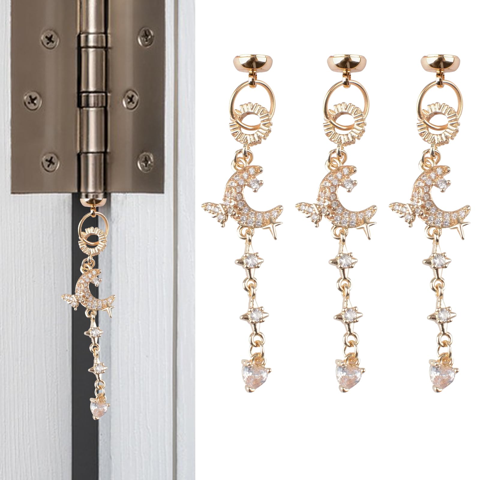 Tête de charnière magnétique lune dorée et zircon pour une déco raffinée