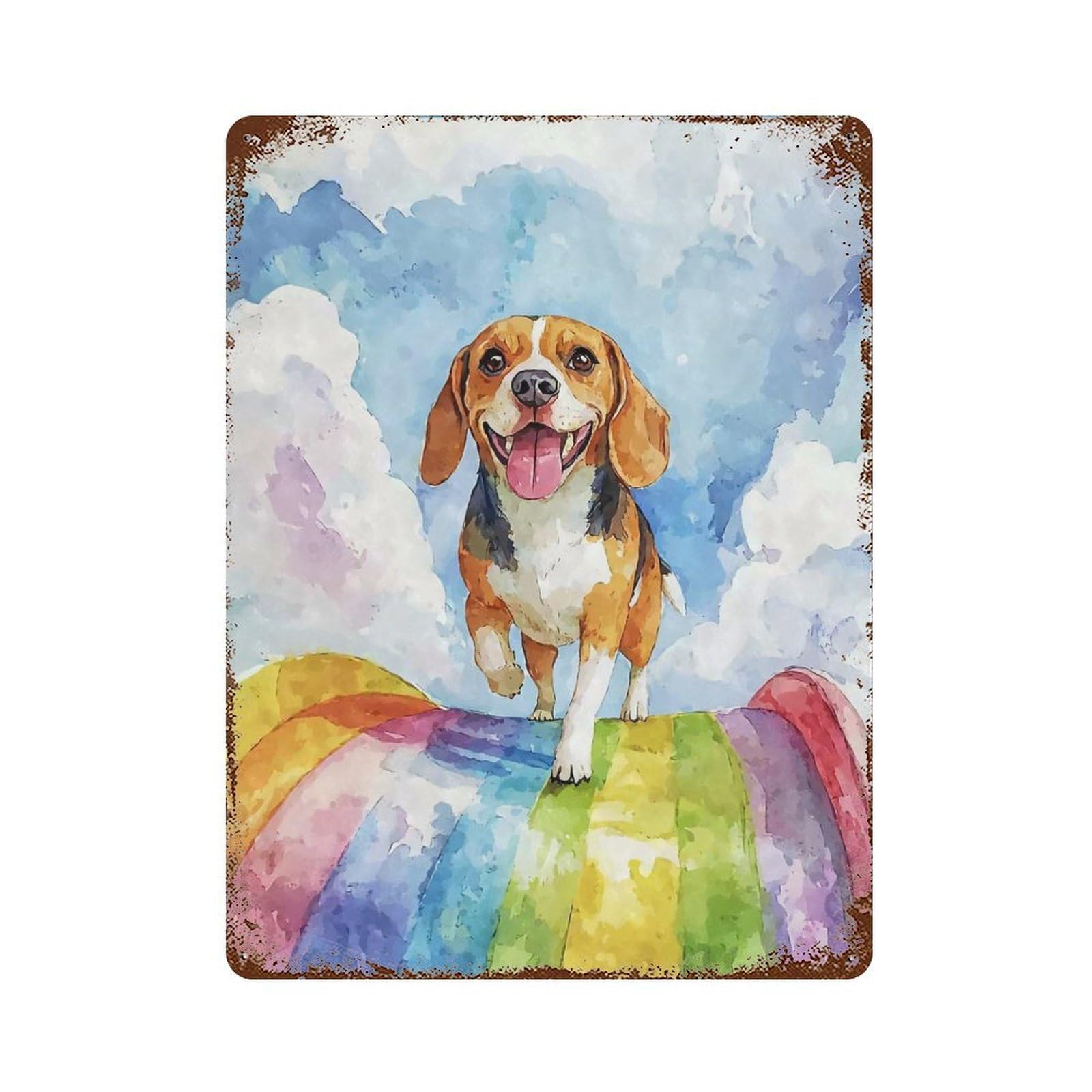 Vintage Rust Metal Sign with Beagle Rainbow Bridge Design 15.7"x11.8", for Shed, Workshop And Garage Wall Decor, Classic Wall Plaque