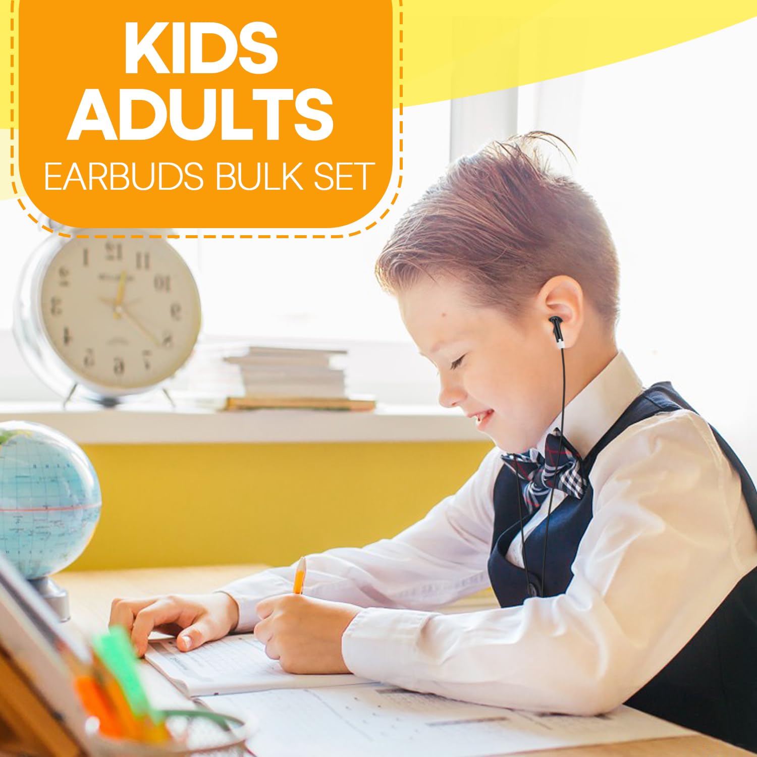 Confezione da 200 auricolari per aula per bambini, scuola, studenti, bambini, set di classi all'ingrosso, auricolari durevoli, confezionati singolarmente (200 nero)