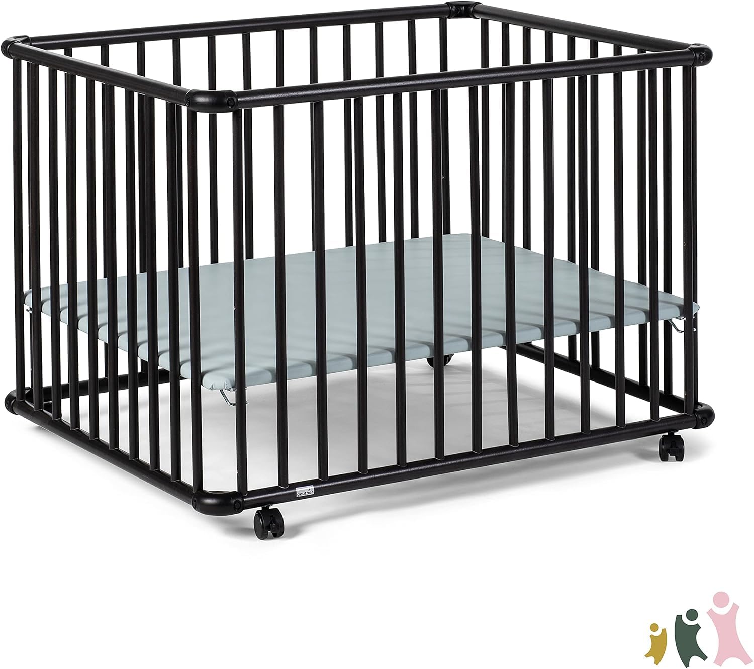 Geuther Parc Bébé en Bois Belami Plus – Hauteur Réglable – 76x97 cm – Avec Roulettes – Certifié TÜV – Idéal pour Dormir et Apprendre – Blanc