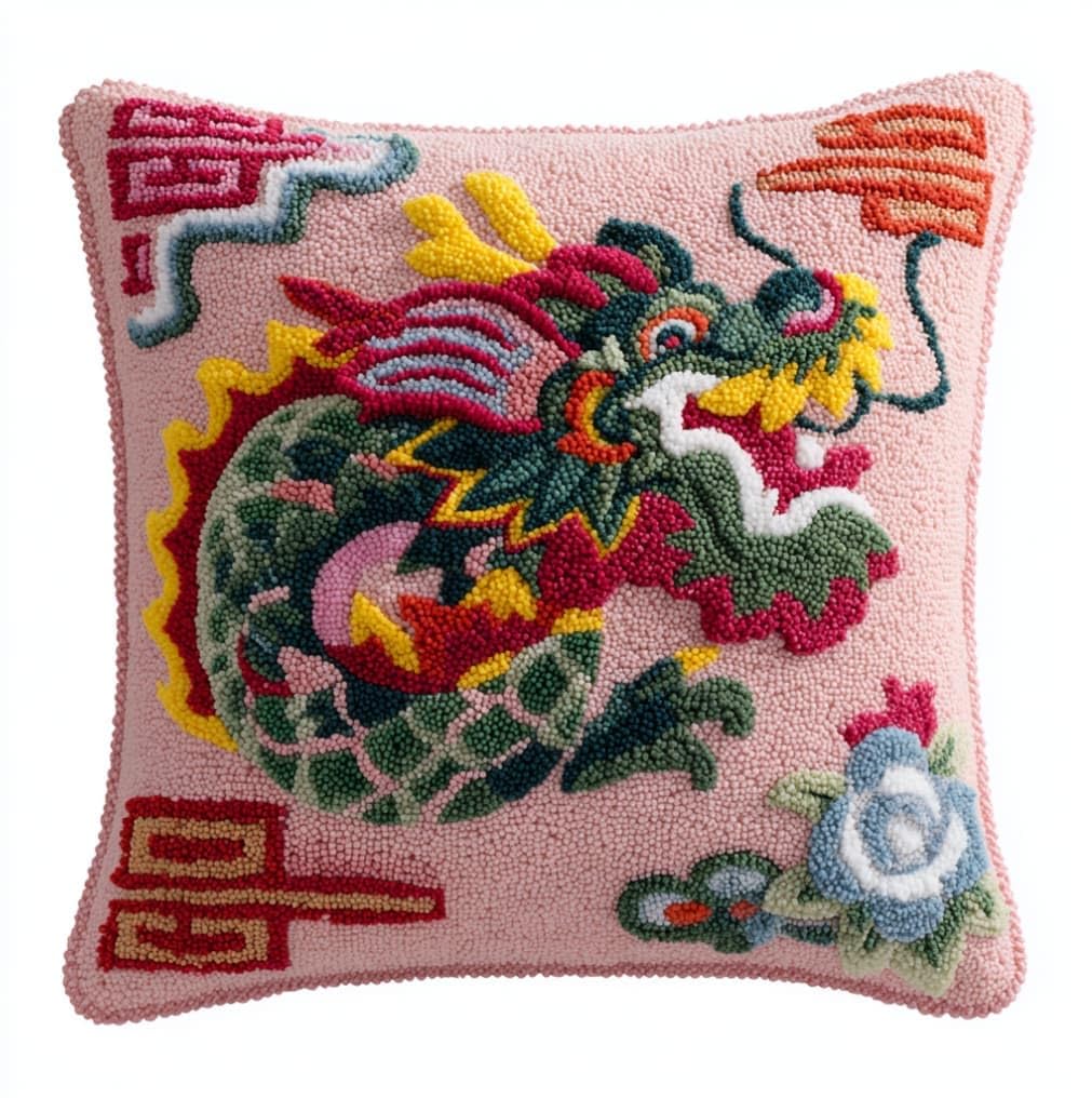 Taxpy Latch Hook Cushion Kits Dragon Pillowcase Kits Embroidery Kit 17X17 Inch DIY Needlework Pillow Cover Sofa Cushion Rug Making