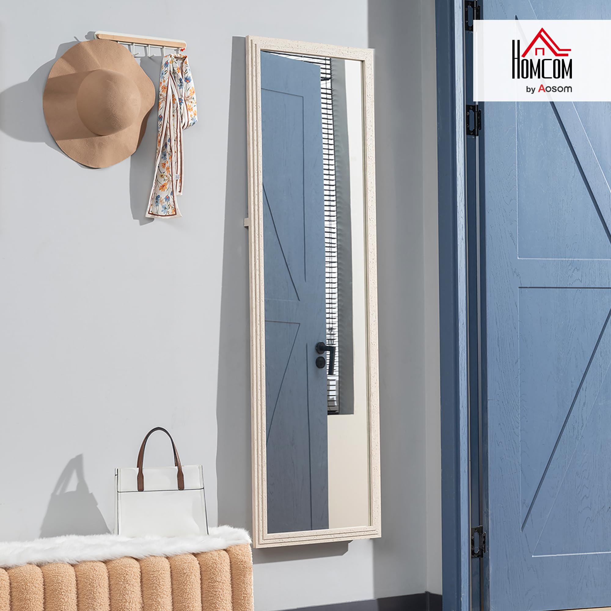 HOMCOM Ganzkörperspiegel 160 x 50 cm Rechteckig Standspiegel mit Steinoptik, Splitterfrei Wandspiegel zum Anlehnen, Stehen, Spiegel für Wohnzimmer, Schlafzimmer, Flur, Weiß