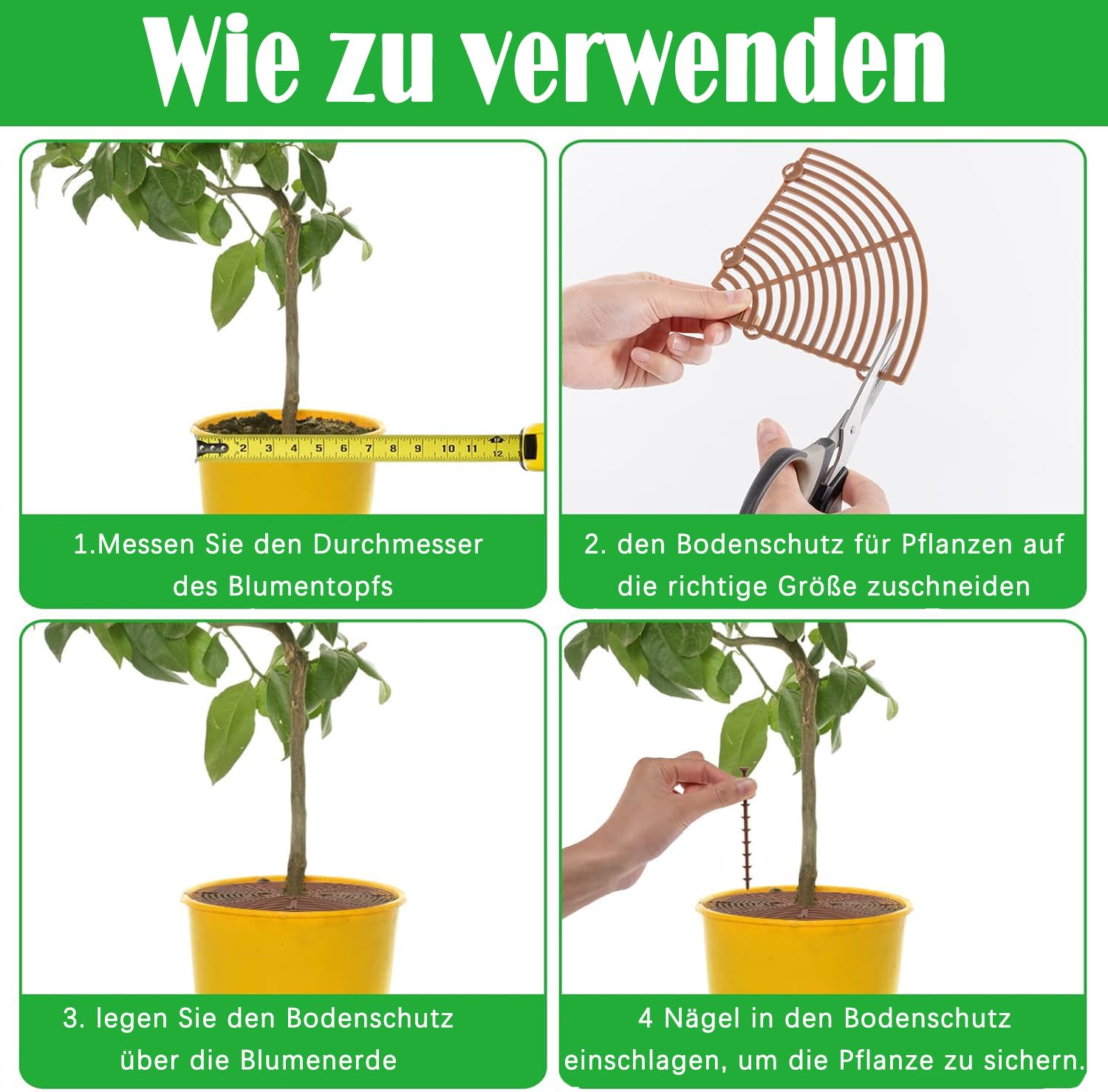 Lot de 4 grilles de protection pour pots de fleurs, 30 cm + 52 cm, protection contre les chats, protège la terre des animaux et des enfants, grille pour pots de fleurs