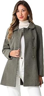 Allegra K Women's Peter Pan Collar Double Breasted Winter Long Trench Pea Coat