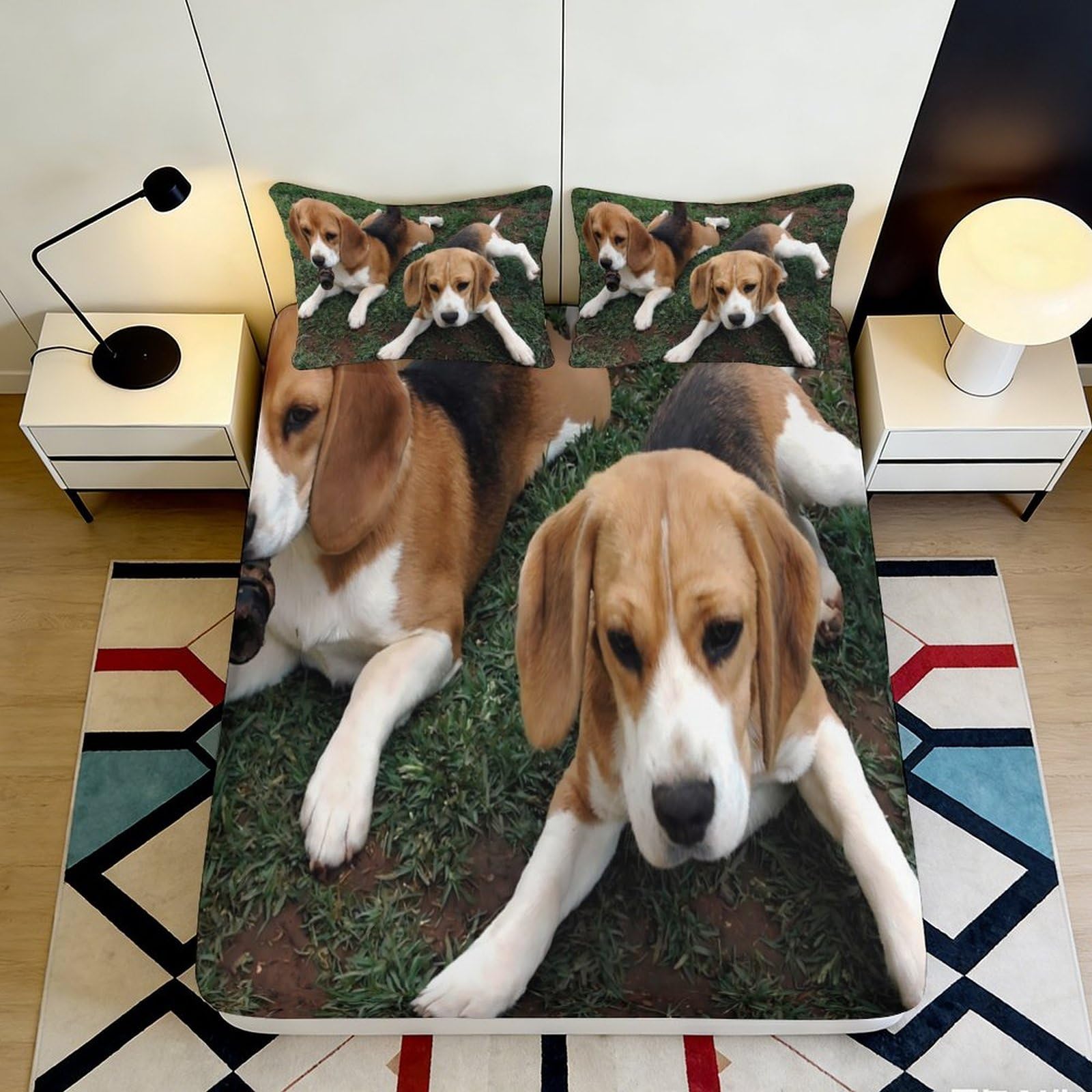 3D Printed Beagle Dog Fitted Sheet Microfiber Soft Animal Pattern Bed Cover for Bedroom Guest Room Decor 90x200x25cm