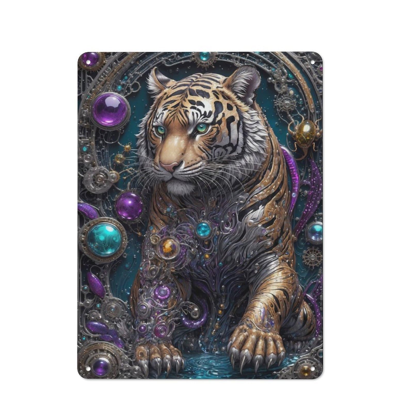 Junmoney Golden Technology Tiger Printed Metal Sign 40X30cm For Guest Room Or Hallway, Suited To Home Decor Collectors