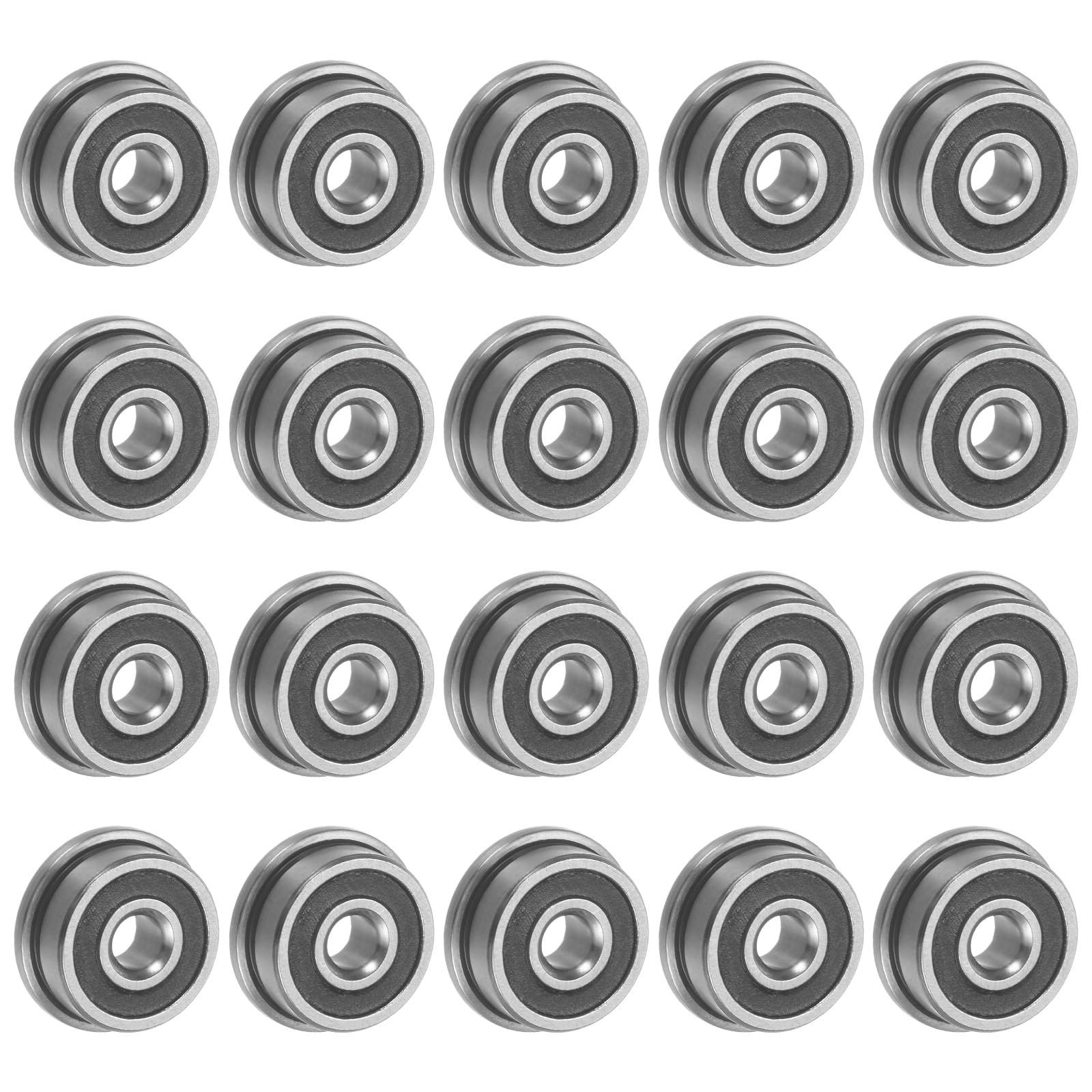 uxcell F623-2RS Flanged Ball Bearing 3x10x4mm Double Sealed Chrome Steel Flange Bearings, 20pcs