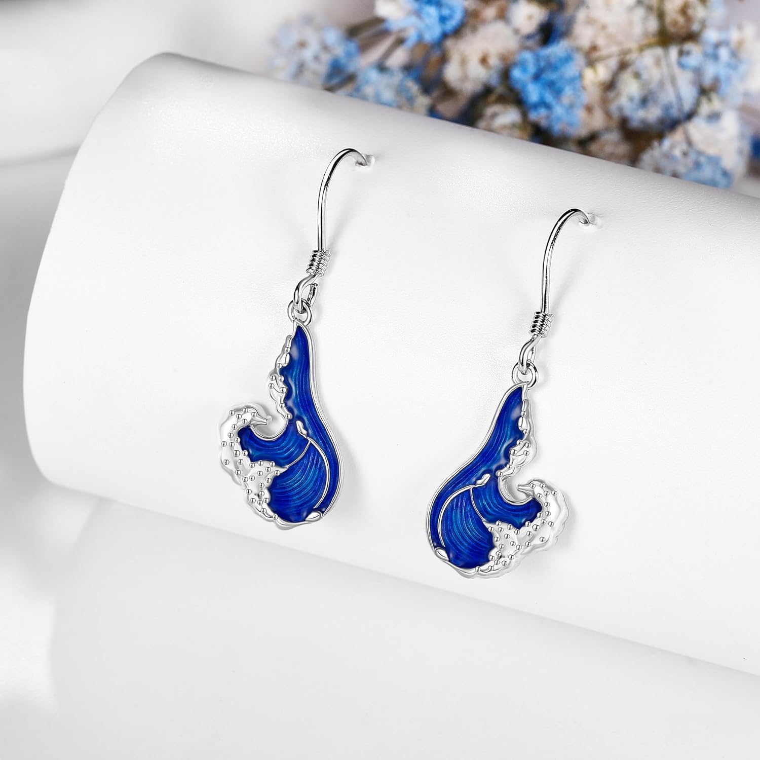 Wave Earrings Sterling Silver Ocean Earrings Wave Dangle Drop Beach Jewelry Ocean Gifts for Women - Image 4