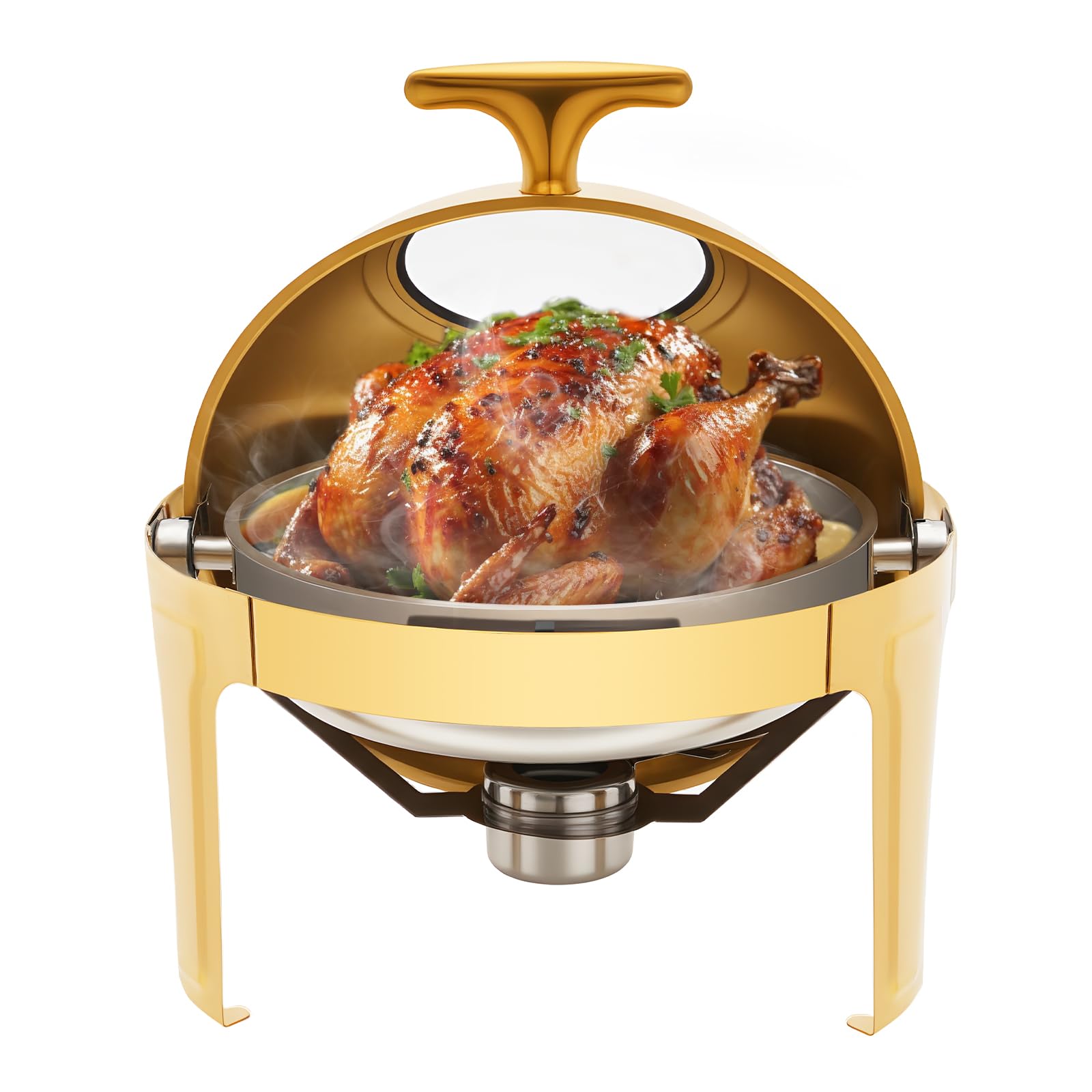 Calentador de alimentos redondo de acero inoxidable, 6 L, con ventana, mango en T y amortiguador para buffet, fiesta, catering, boda, banquete, hotel