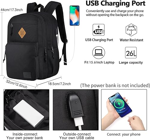 Miniatura 2 de KEOFID Mochila para laptop, mochila de viaje para hombres y mujeres, puerto de carga USB, Negro, 17,3 pulg., Mochilas de mochila