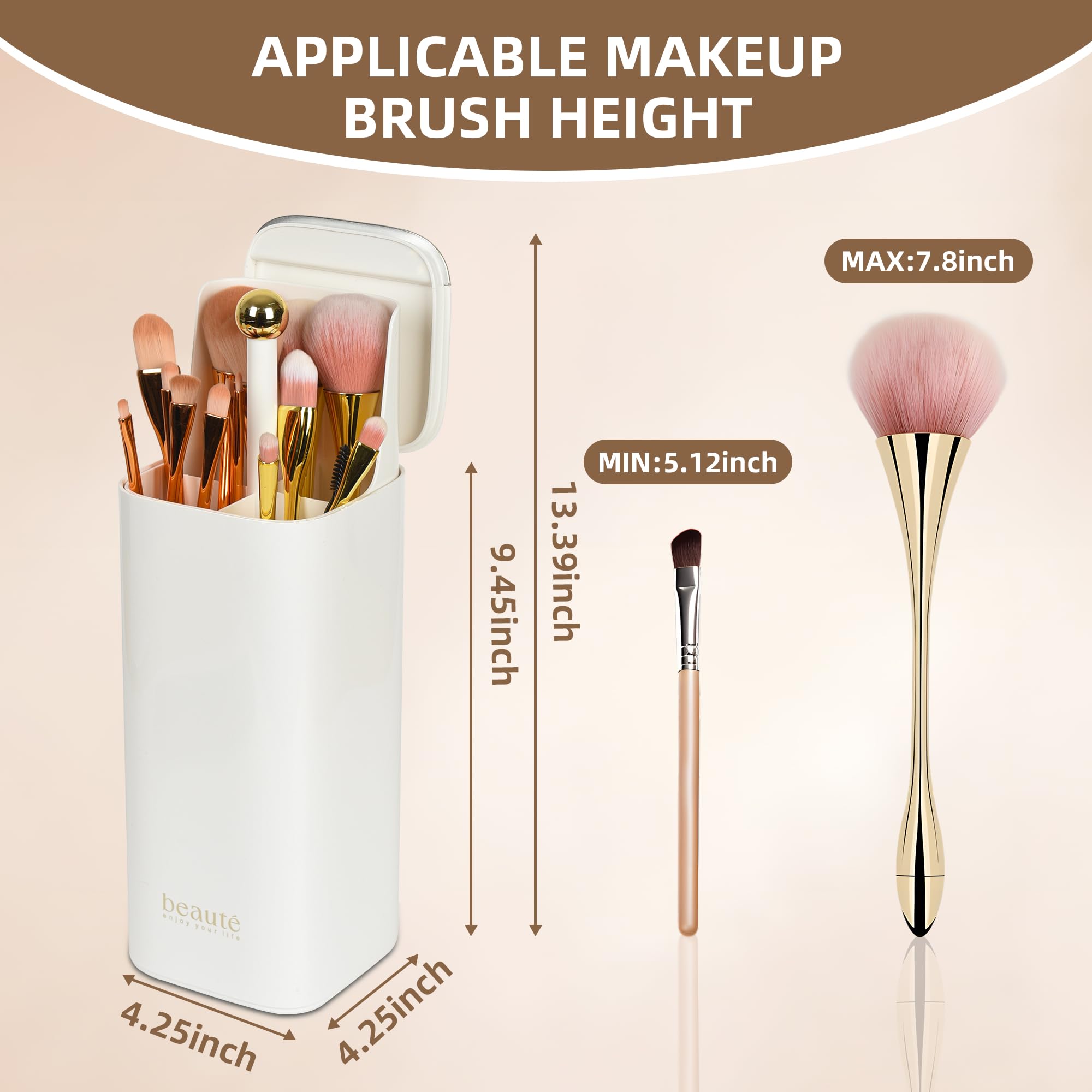 ONLINMDT Makeup Brush Holder with Lid, Automatic Lifting Waterproof Dustproof Makeup Brushes Organizer for Vanity Desktop Bathroom Countertop(White)