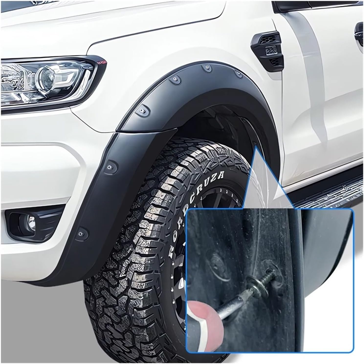 9‘’ Wheel Arch Fender Flare | Compatible with Ford Ranger T7 2015 2016 2017 | Compatible with Wildtrak XLT XL Double Cabin Mudguard Off-Road Protective Trim