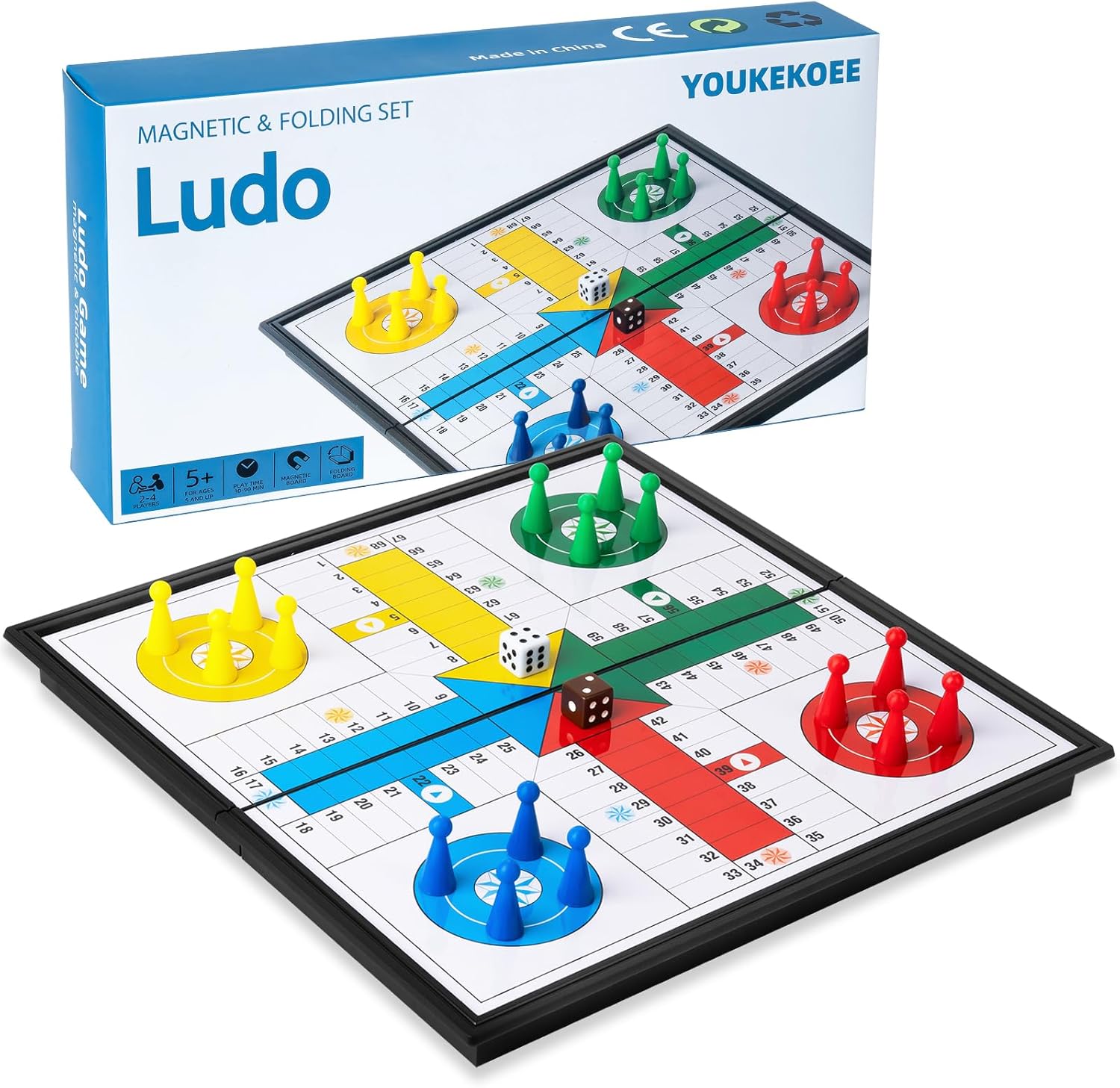 Ludo Board Game - Magnetic Folding Travel Set, Suitable for Adults and Kids, Easy to Carry, 9.78 inches in Size