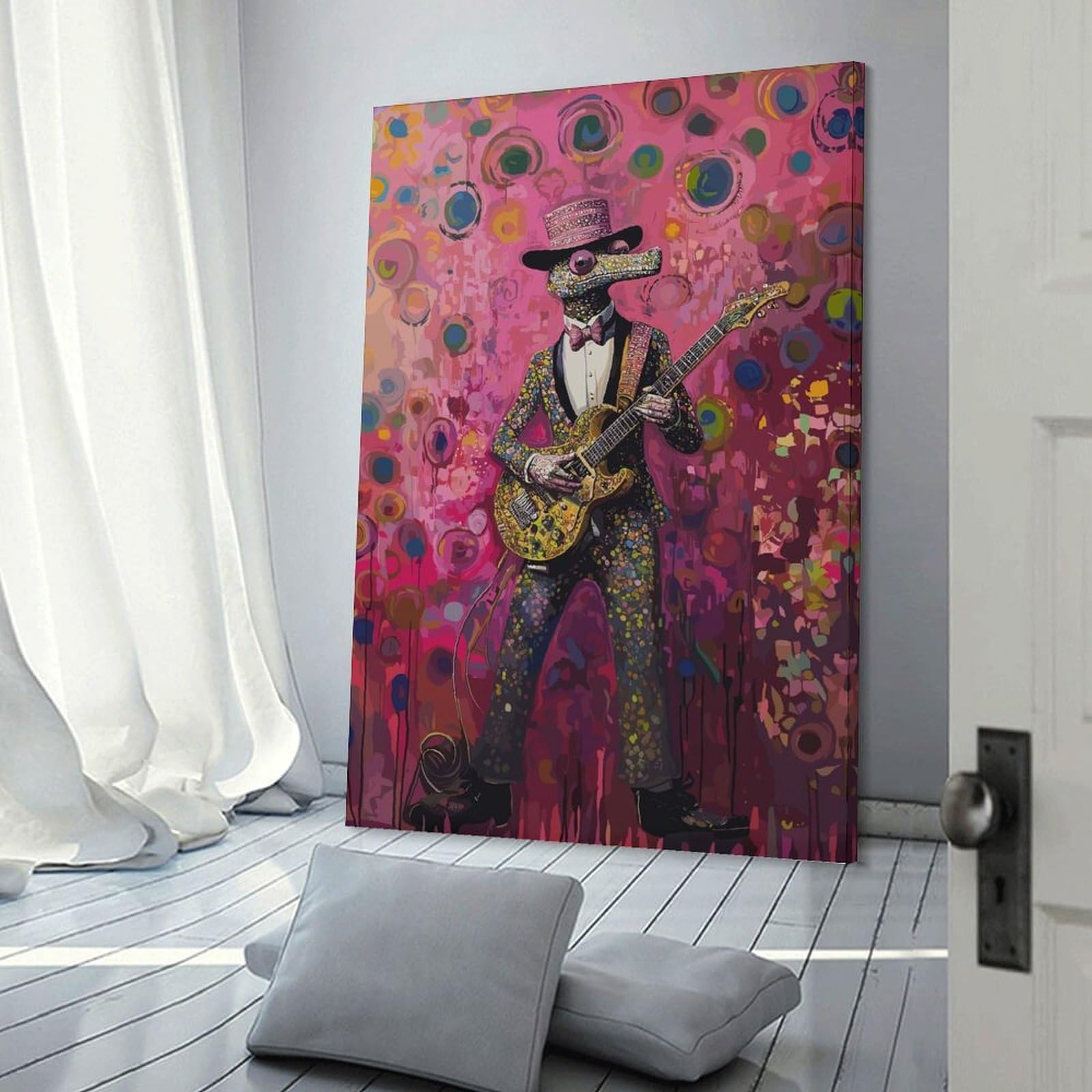 Junmoney Frame-Style-17 Lizard Rock Star Wall Decor Canvas Print 24X36inch(60X90cm), For Sofa Walls, Lounge Or Home Corners, Modern Wall Decor For Cosy Interiors