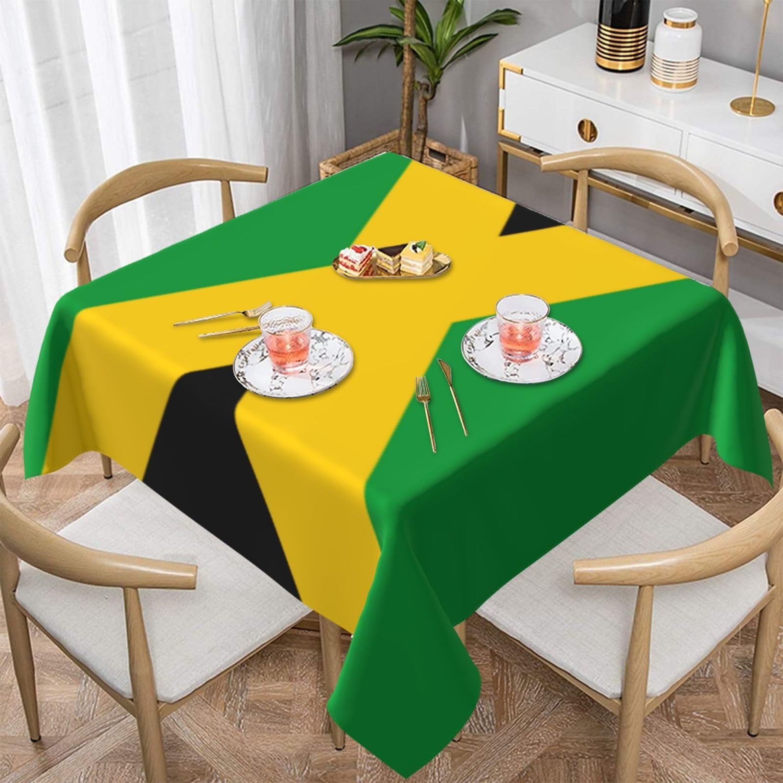 DCEHGEW jamaica flag Prints Square Tablecloth 152x152 CM, Waterproof Fabric Table Cloth for Dining Table, Farmhouse Table Cover for Kitchen Dining Tabletop Decoration