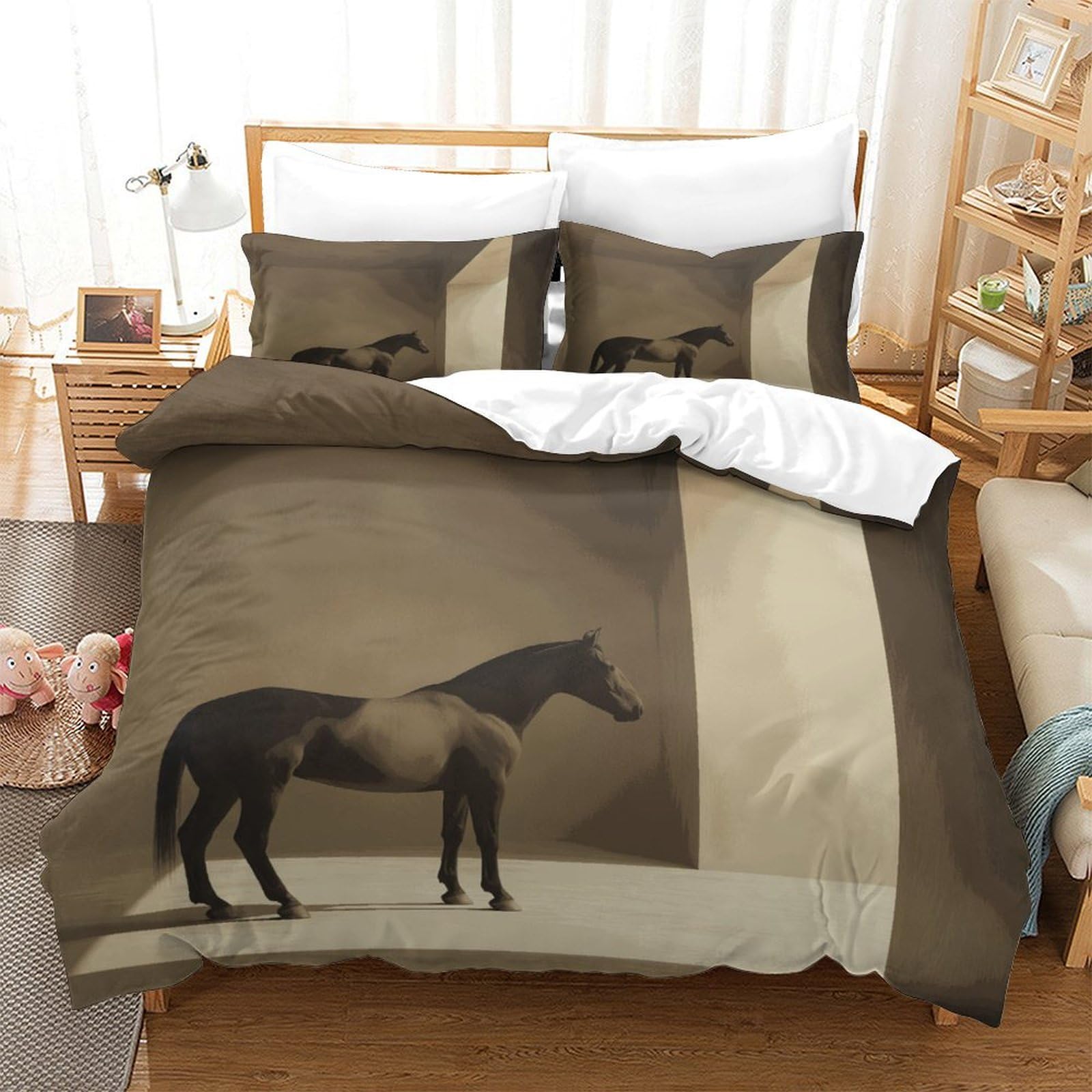 P1S9U7W5Y Modern Horse 3D Printed Microfiber Duvet Cover Set 3 Pieces for Adults Teens, Simple Bedroom Decor Horse Bedding Set, Soft Breathable All Season Super king（260x220cm）