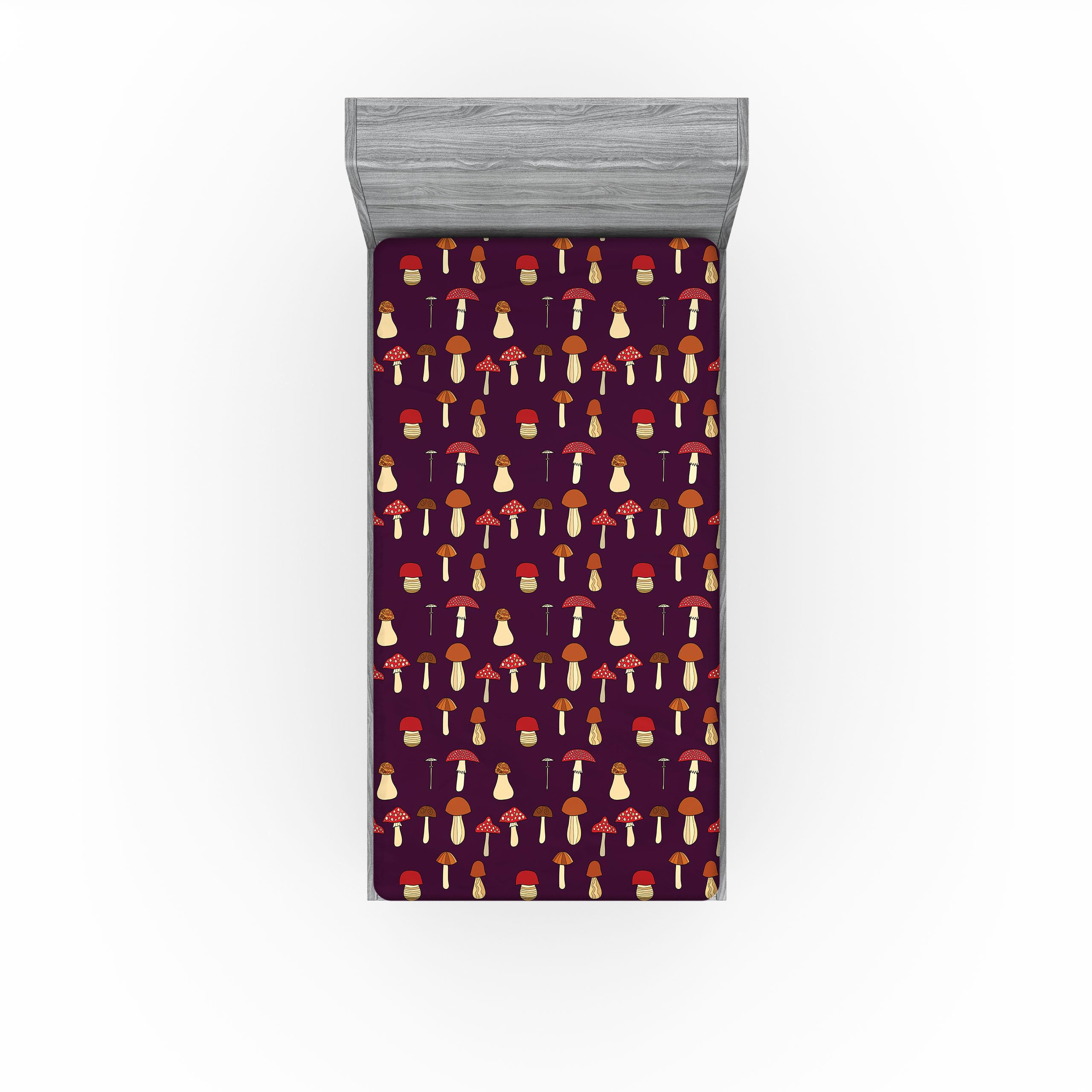 Ambesonne Mushroom 2 Pack Fitted Sheet, Porcini and Amanita, Bed Cover All-Round Elastic Deep Pockets 2 Pieces, Package Contains 2 Twin XL Size Fitted Sheets, Dark Maroon