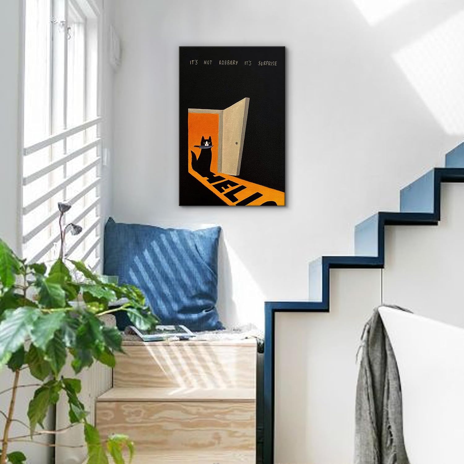 Craftline - Funny Black Cat with Knife Canvas Wall Art Humor Quote Picture Print Poster Pet Animal Painting Themed Minimalist Photo Wall Decor for Pet Shop Living Rooms Bedrooms Offices 16"x24"