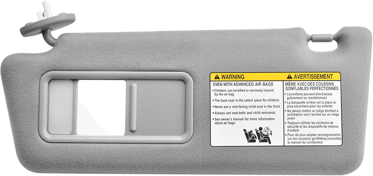 Driver Left Side Sun Visor Replacement Compatible with Tacoma 2005-2015, Sunshade with Light, Part Number 7432004210B0 Gray