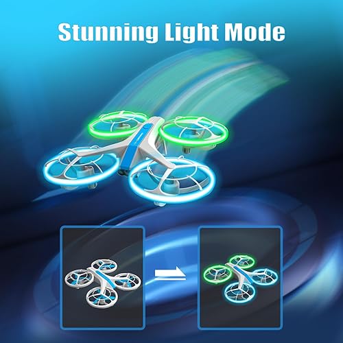 Miniatura 4 de 4DRC V33 Mini dron para niños, cuadricóptero de control remoto con retención de altitud y modo sin cabeza, luz azul y verde, hélice de protección