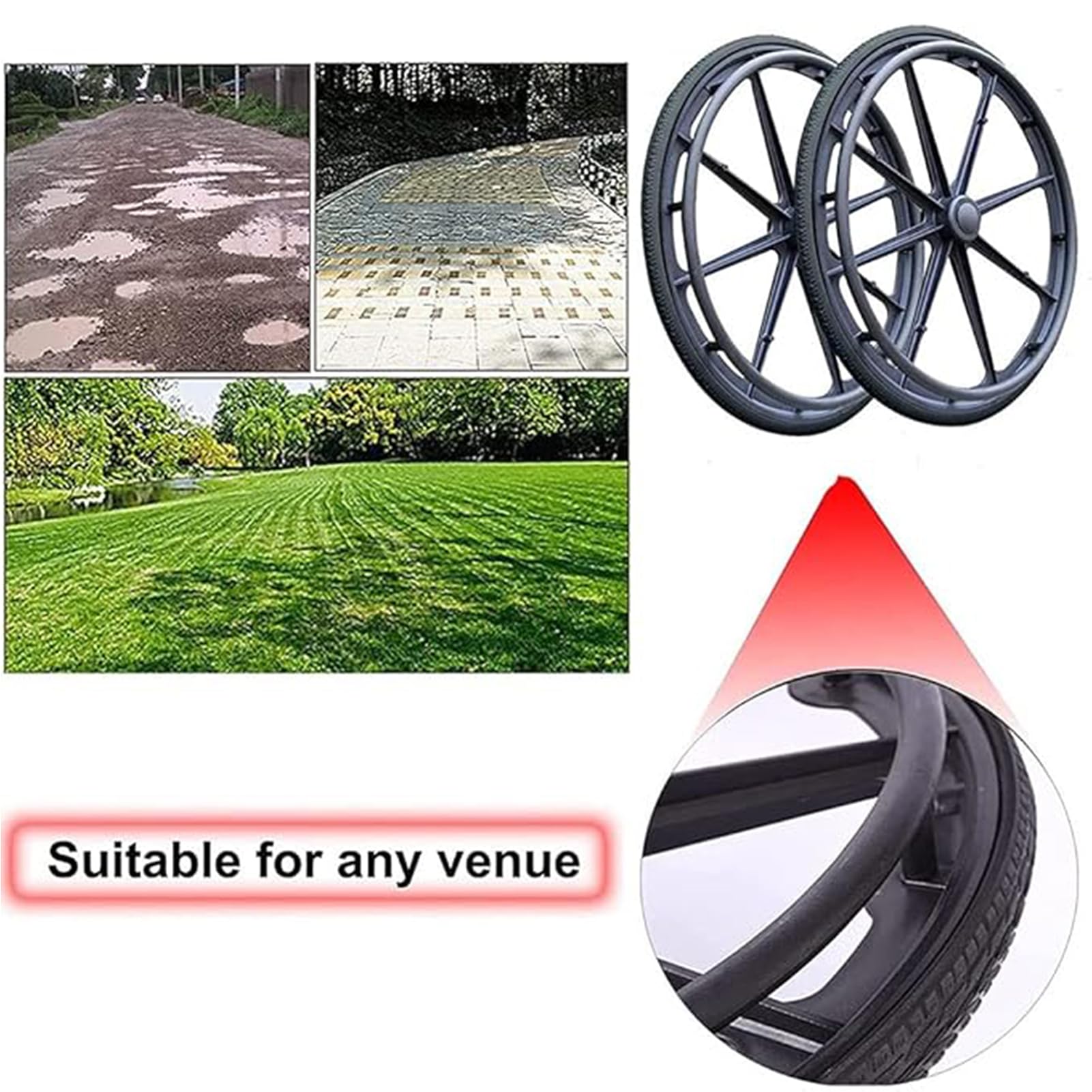 Accesorios De Ruedas Traseras De Repuesto para Silla De Ruedas De 24 Pulgadas Antideslizante Ruedas Traseras Ruedas De Repuesto para Silla De Ruedas Neumáticos Macizos