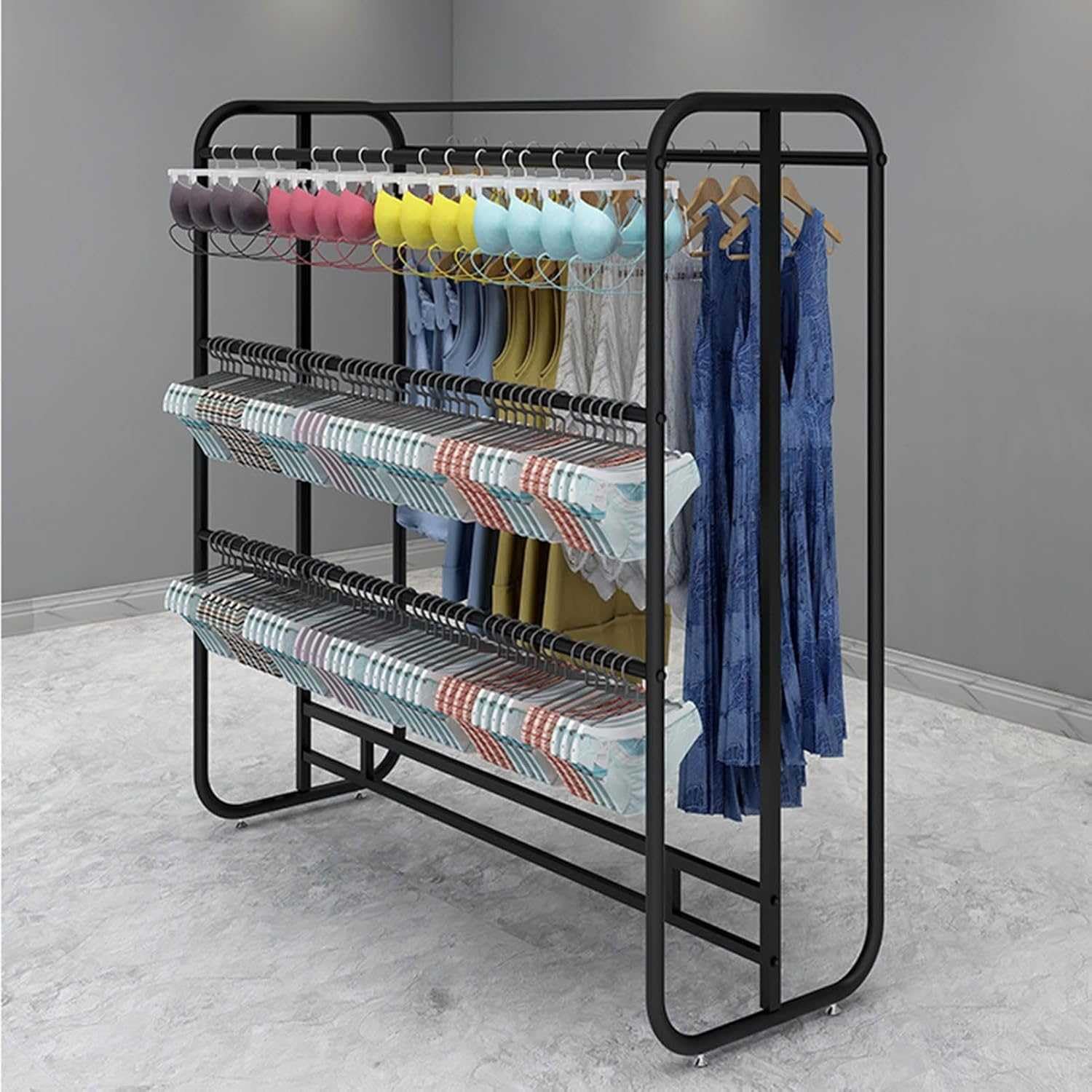 LRZPTDYU Double Row Garment Rack for Underwear & SwimsuitsFloor Standing Clothing Display for Boutiques & Retail Stores Commercial Clothes Hanr Solut