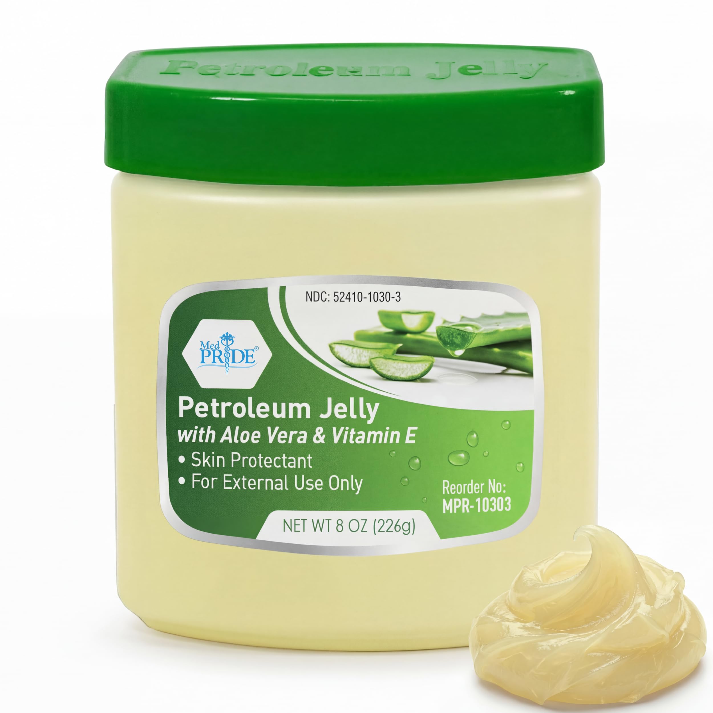 Petroleum Jelly with Aloe Vera & Vitamin E, 8 oz – Skin Protectant and Moisturizing Ointment for Dry or Irritated Skin, Rashes, Chapped Lips, Minor Cuts, Burns and Diaper Rash
