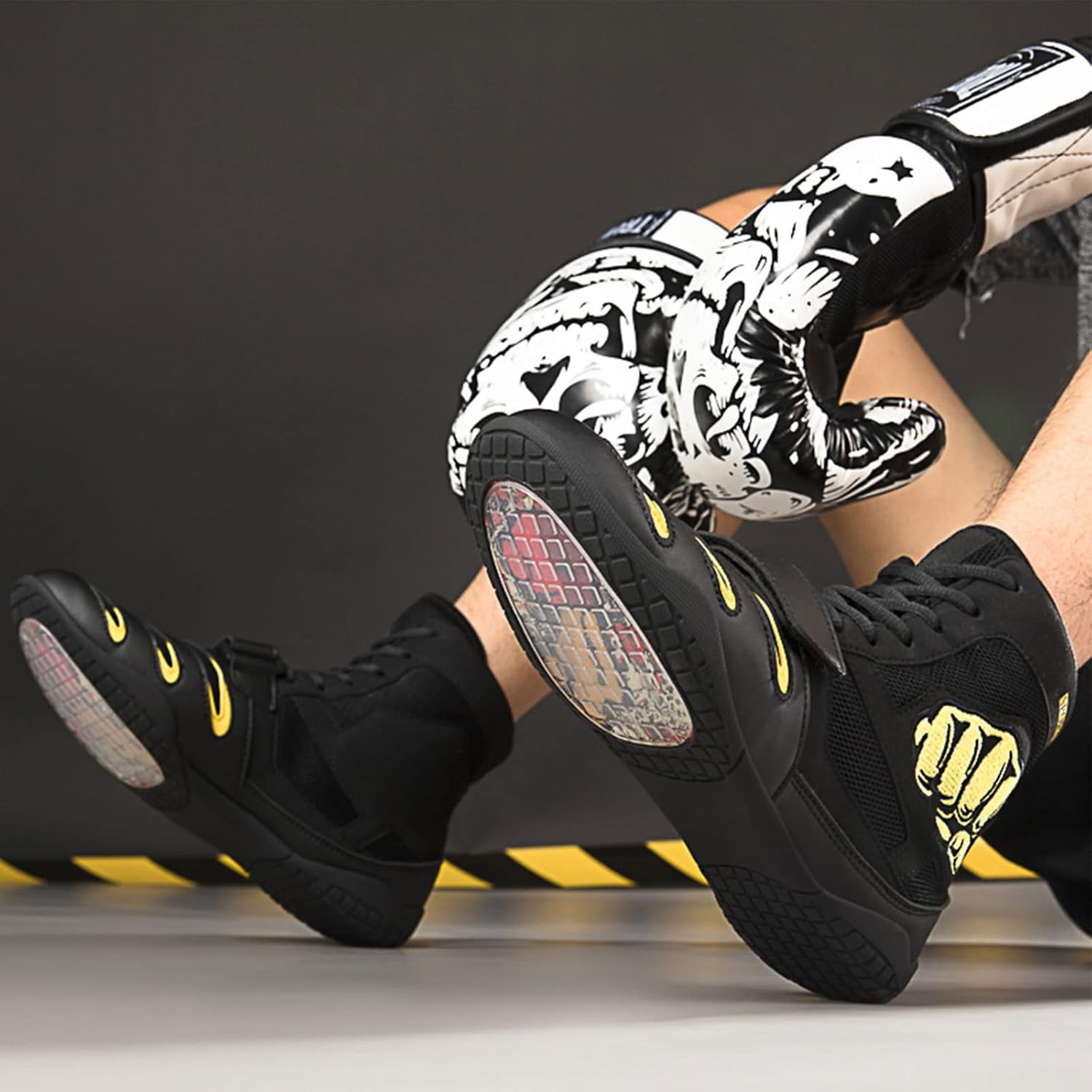 NYKJBD Professional Boxing Shoes for Men Lightweight Men's Wrestling Shoes, Adults Bodybuilding Weightlifting Shoes, Non-Slip Rubber Sole,Black2-10