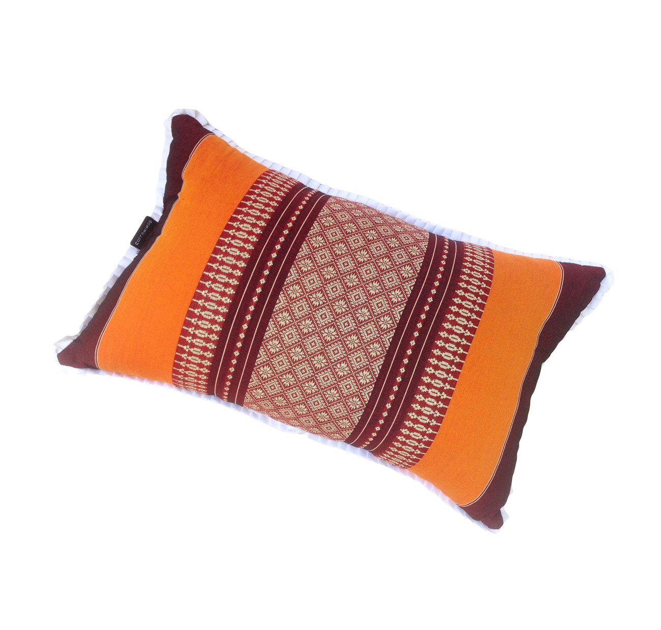 Collumino Traditional Thai Kapok Yoga and Meditation Support Pillow Large Rectangle size 45 x 28cm (Orange, Maroon) โ image 1