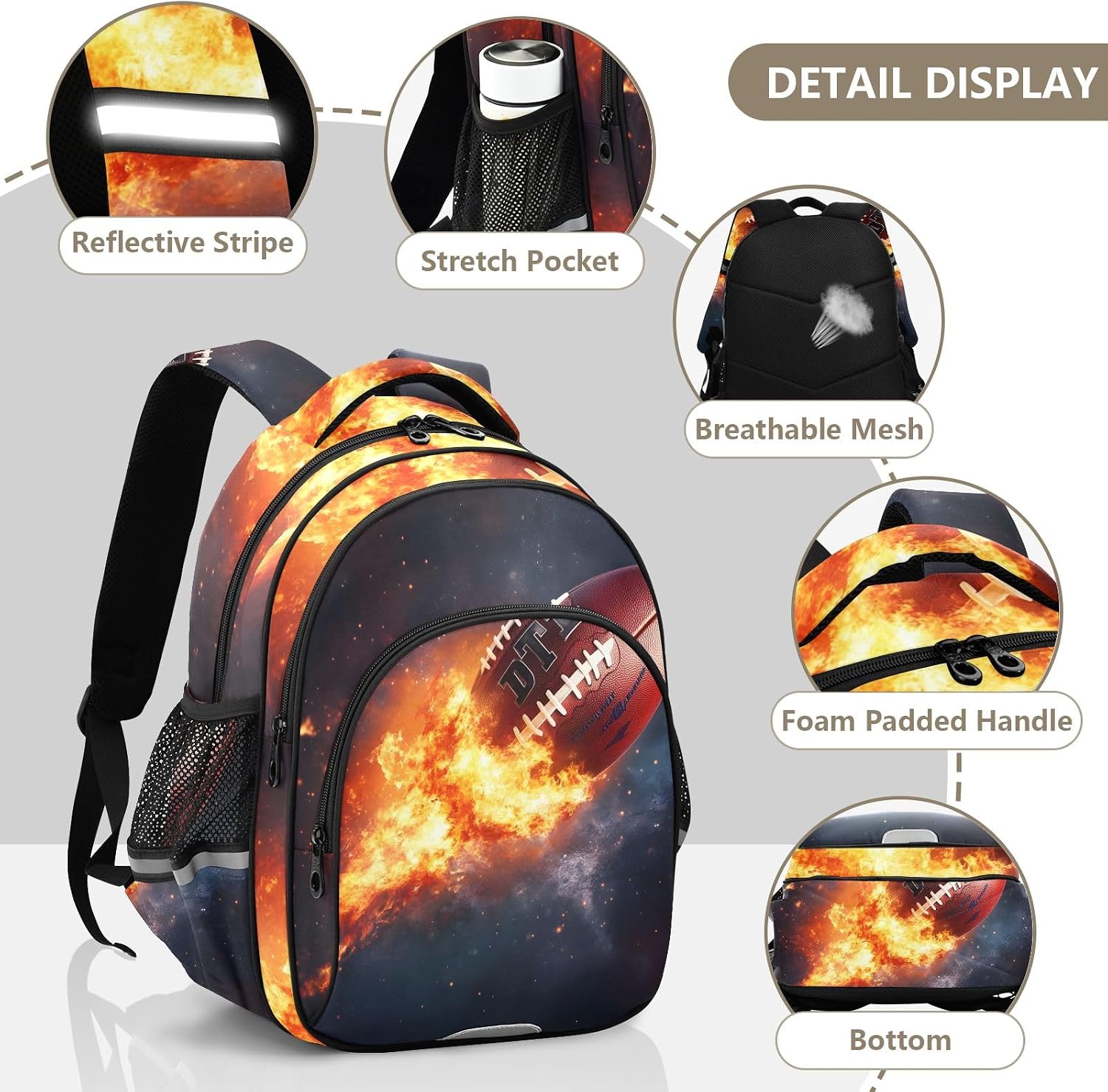 Kids School Backpack Boys Girls Book Bag Toddler Elementary Travel Daypacks Students M Rugby Fire