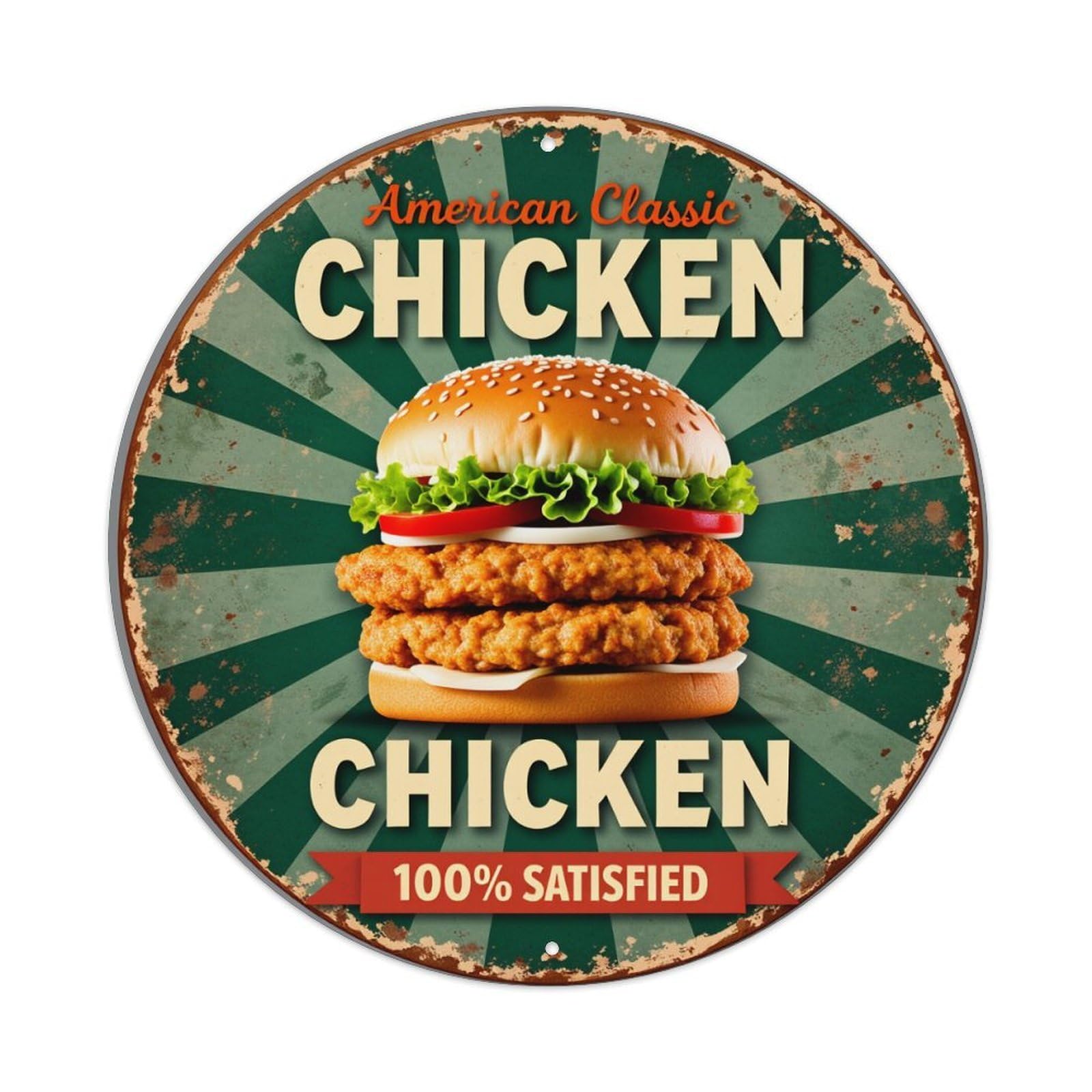 American Classic Chicken Burger Pattern Metal Tin Sign Plaque