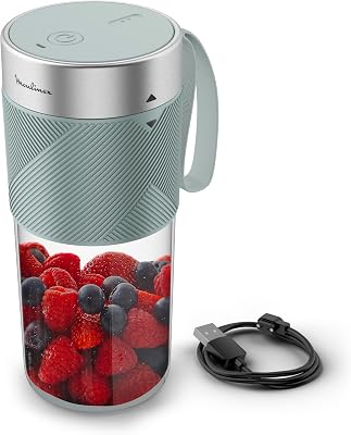 Moulinex Lightmix, Blender portable, Sans fil, 300ml, Puissant, Rechargeable, Eucalyptus LM1C0410