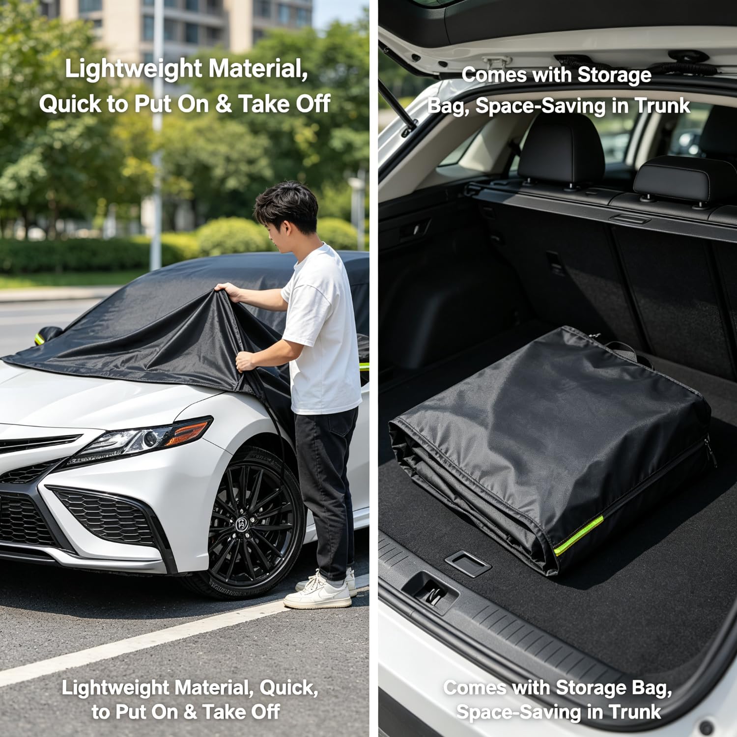 Auto Halbgarage Schwarz,Wasserdicht 210D Universal Halbgarage für Limousine für Auto Allwetterschutz vor Regen, Staub, Sonne und Laub für Windschutzscheibe