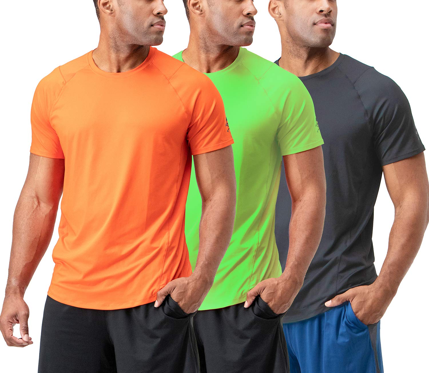 DEVOPSMen's 3-Pack Quick Dry Short Sleeve T-Shirt Sun Protection Running Athletic Workout Active Shirts