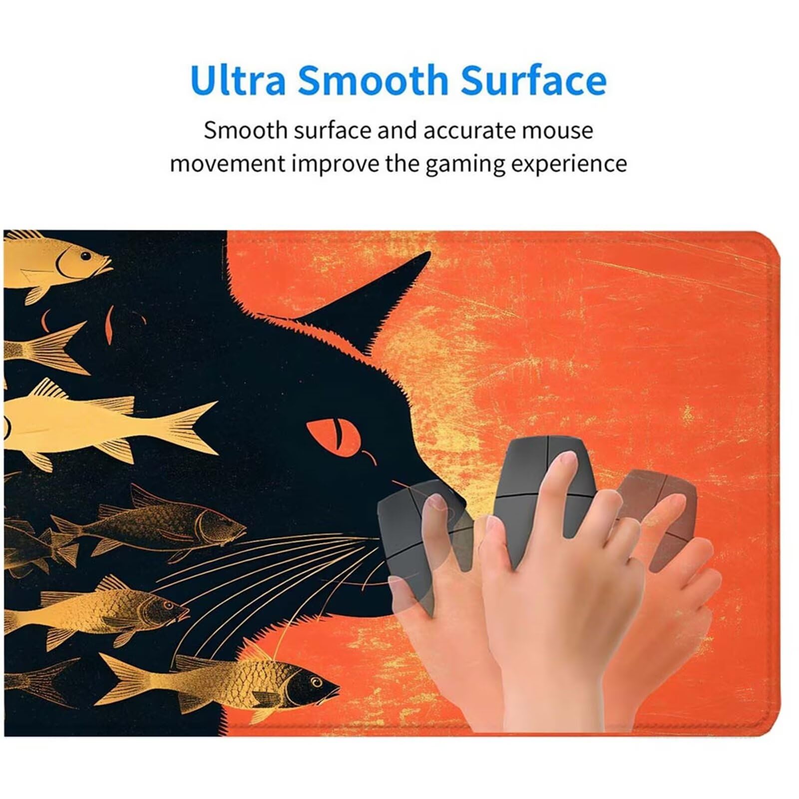 Alfombrilla Ratón Gato Pez Alfombrilla Ratón XXL 1400x600x3mm Mouse Pad Resiste Salpicaduras, Extendida de Gran Tamaño con Bordes Cosidos, Mejora Precisión y Velocidad, Antideslizante, Duradera y-351