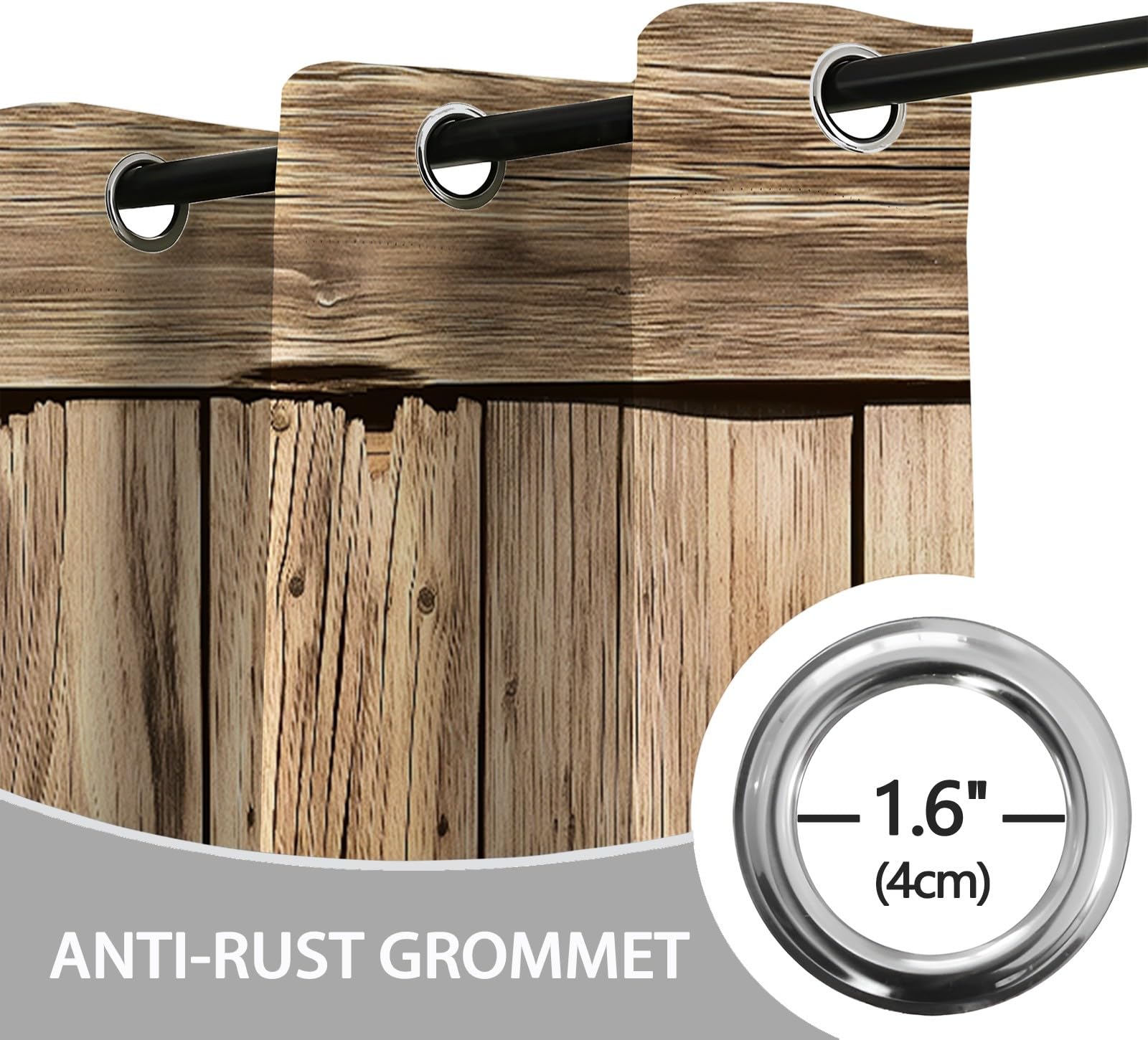 2 Pièce Rideau À Oeillets Réduction Du Bruit Rideaux Planches de bois vieilli de vieille grange Rideau Occultant Décor Moderne Pour Société Bureau Chambre À Coucher, Thème du village 280 X 260 cm