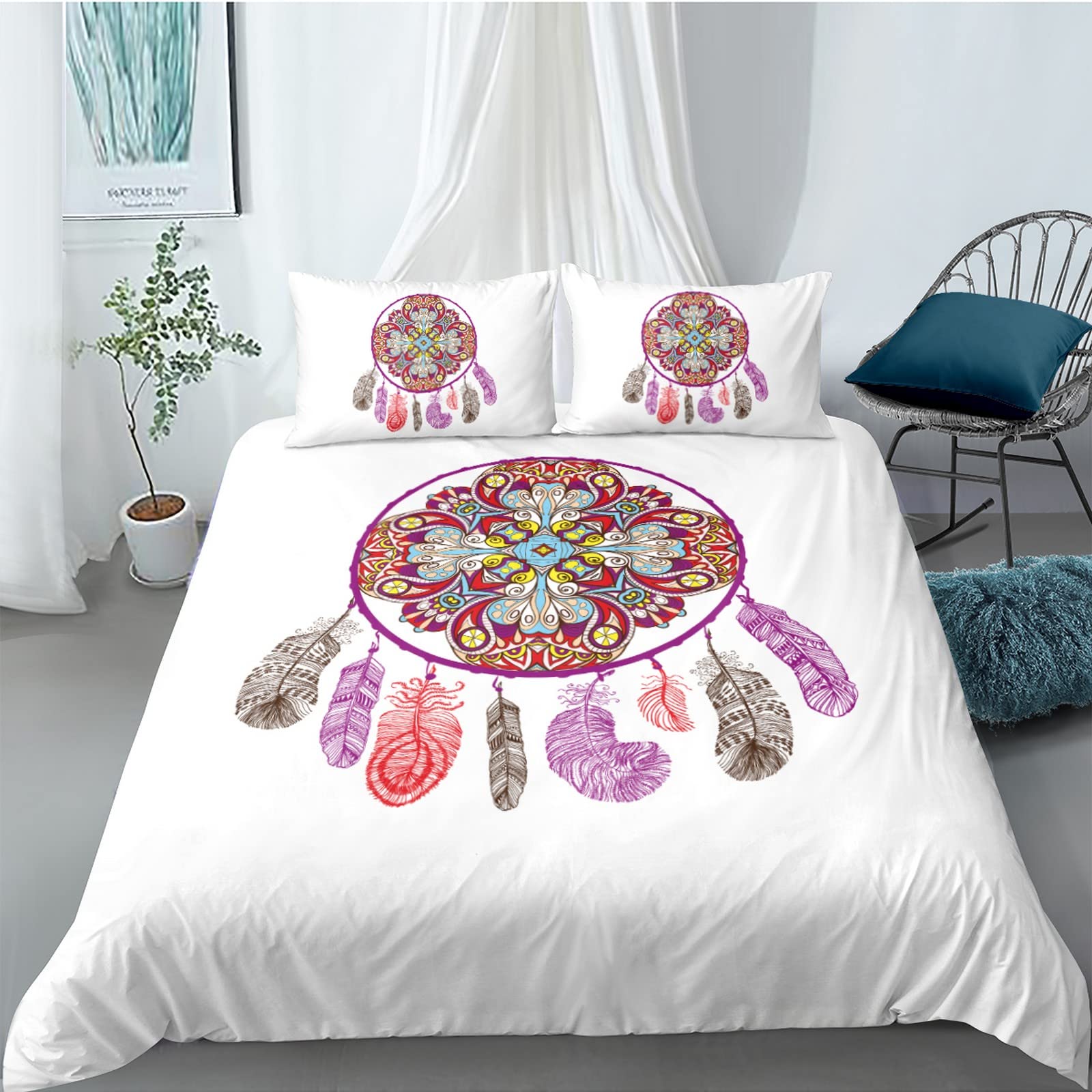 Custom Made Duvet Cover Super King 260X230 Cmdream Catcher Multicolor Feather With 2 Pillowcases 3D Printed Bedding Set Quilt Case Children Teens Microfibre Zipper Closure Adults Kids - Do Not Fade -