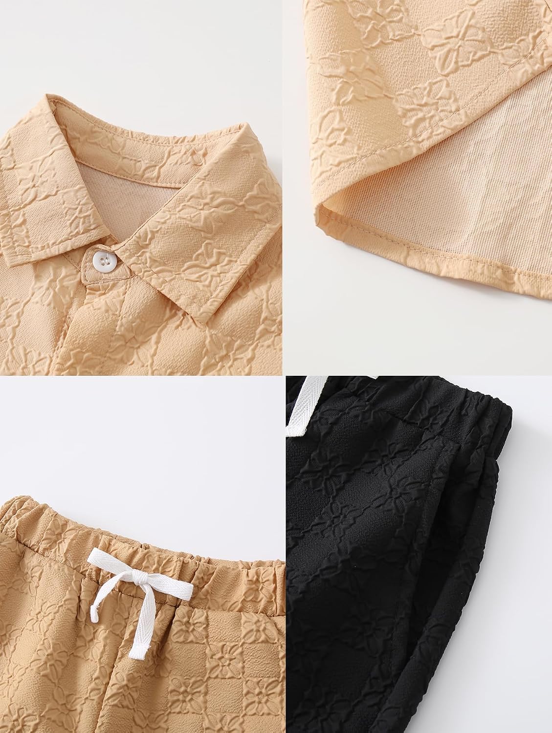 Boys 6PC Outfits Sets Textured Short Sleeve Button Down Shirts and Shorts Clothing Set 4-12Y